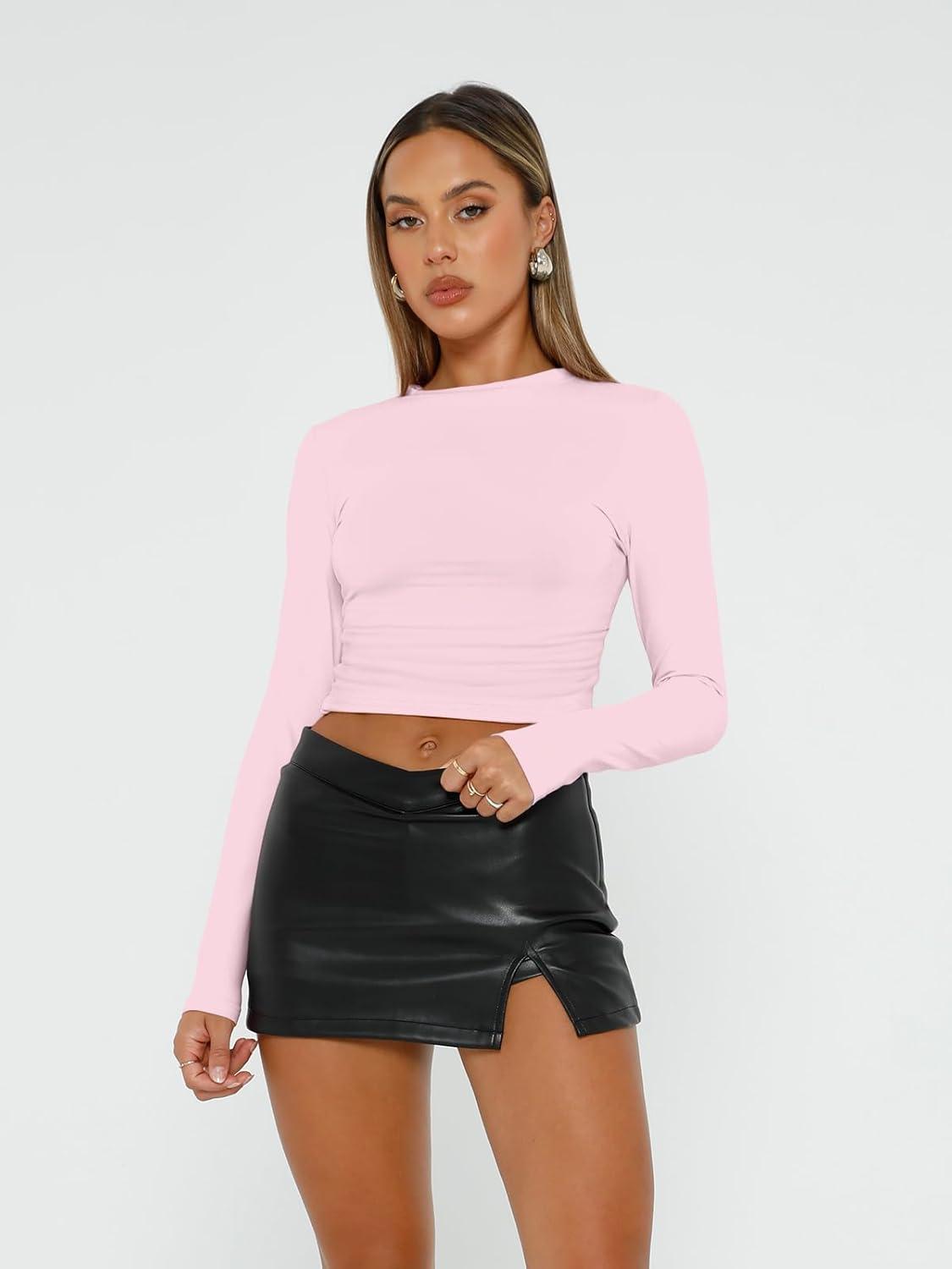 imageAUTOMET 3 Pack Womens Long Sleeve T Shirts Fall Fashion Basic Going Out Crop Tops Slim Fitted Winter Clothes 2025Black white pink