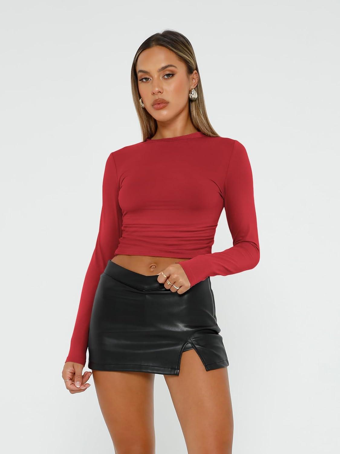 imageAUTOMET 3 Pack Womens Long Sleeve T Shirts Fall Fashion Basic Going Out Crop Tops Slim Fitted Winter Clothes 2025Black white red