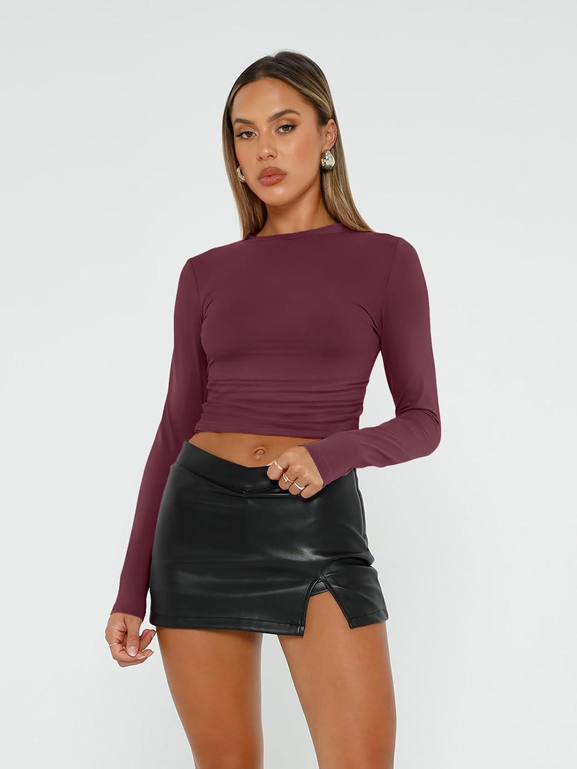 imageAUTOMET 3 Pack Womens Long Sleeve T Shirts Fall Fashion Basic Going Out Crop Tops Slim Fitted Winter Clothes 2025Black white winered