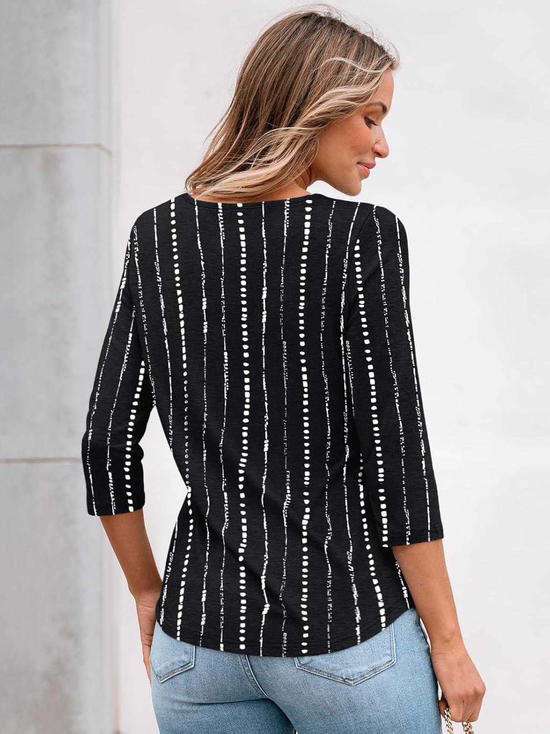 imageAUTOMET 34 Length Sleeve Womens Tops Lace Business Dressy Casual Blouses Spring Summer Fall Trendy Cute Work T ShirtsBlack Stripe