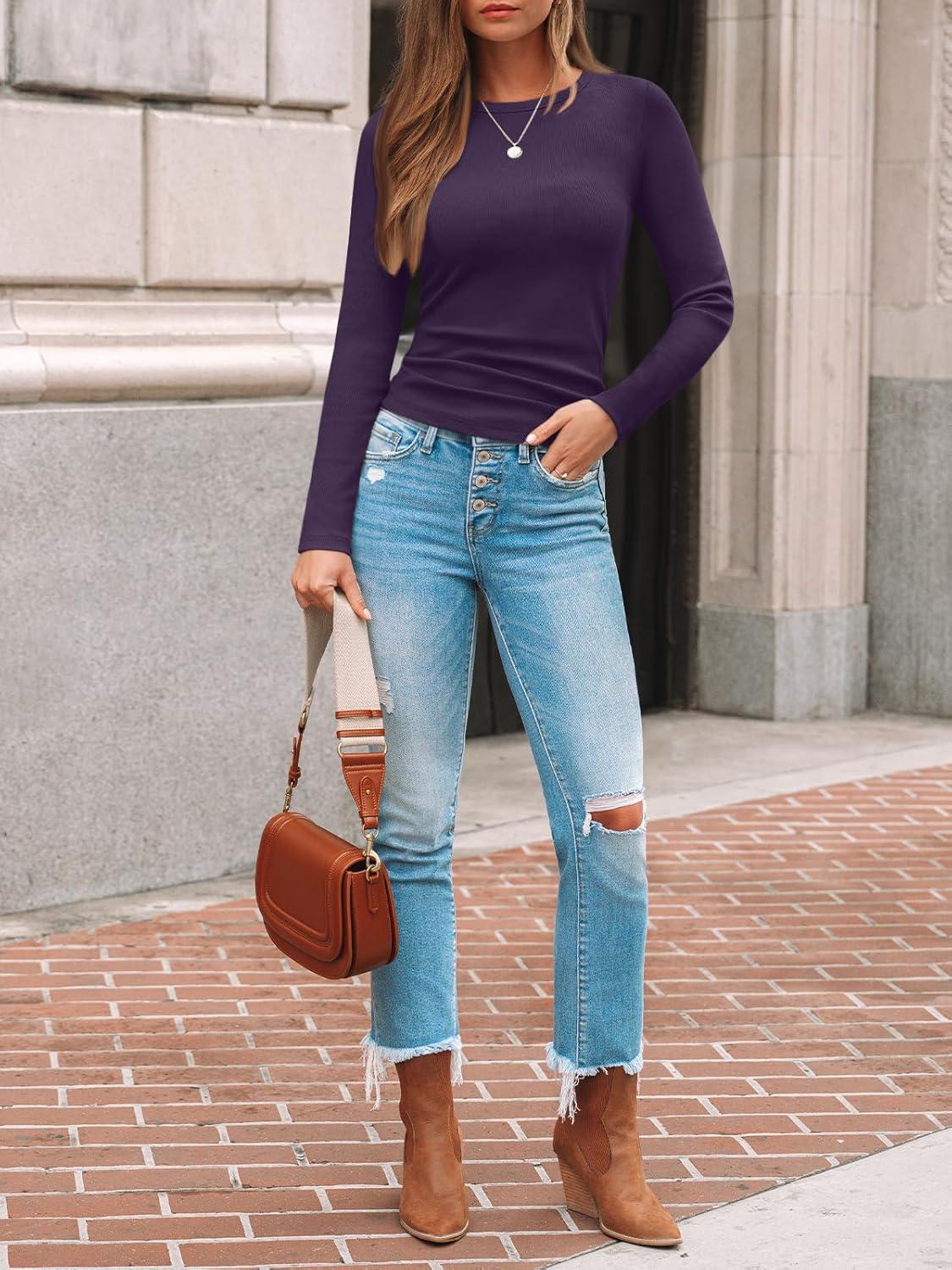 imageAUTOMET Long Sleeve Shirts Blouses Fall Fashion Ribbed Basic Tops Winter ClothesPurple