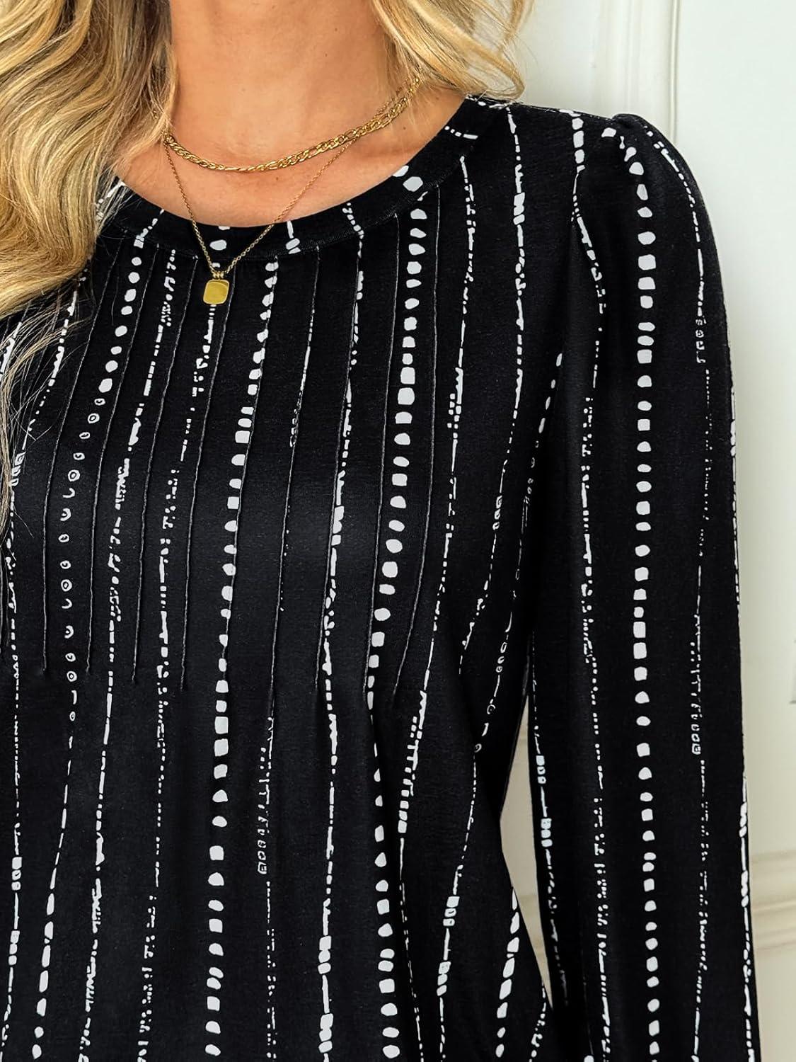 imageAUTOMET Long Sleeve Shirts Womens Pleated Business Casual Blouses with Smocked CuffsBlack Dot Line