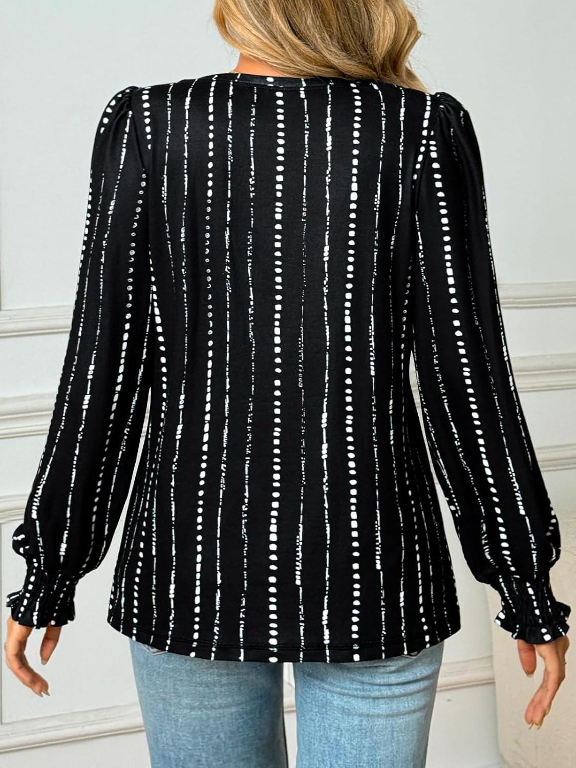 imageAUTOMET Long Sleeve Shirts Womens Pleated Business Casual Blouses with Smocked CuffsBlack Dot Line