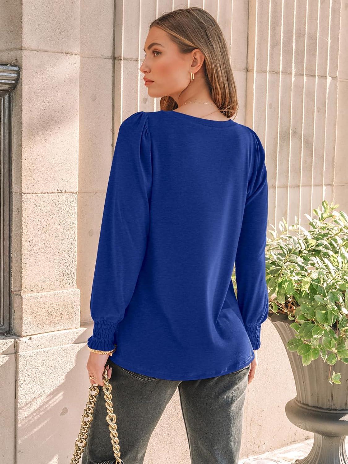 imageAUTOMET Long Sleeve Shirts Womens Pleated Business Casual Blouses with Smocked CuffsRoyal Blue