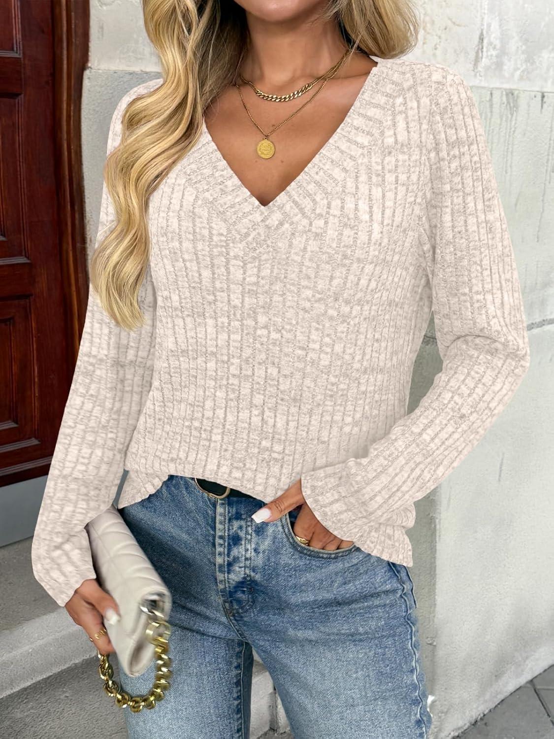 imageAUTOMET Long Sleeve Shirts Womens Tops Fall Fashion Business Casual Outfits 2025 V Neck T Shirts Sweaters Trendy BlouseApricot