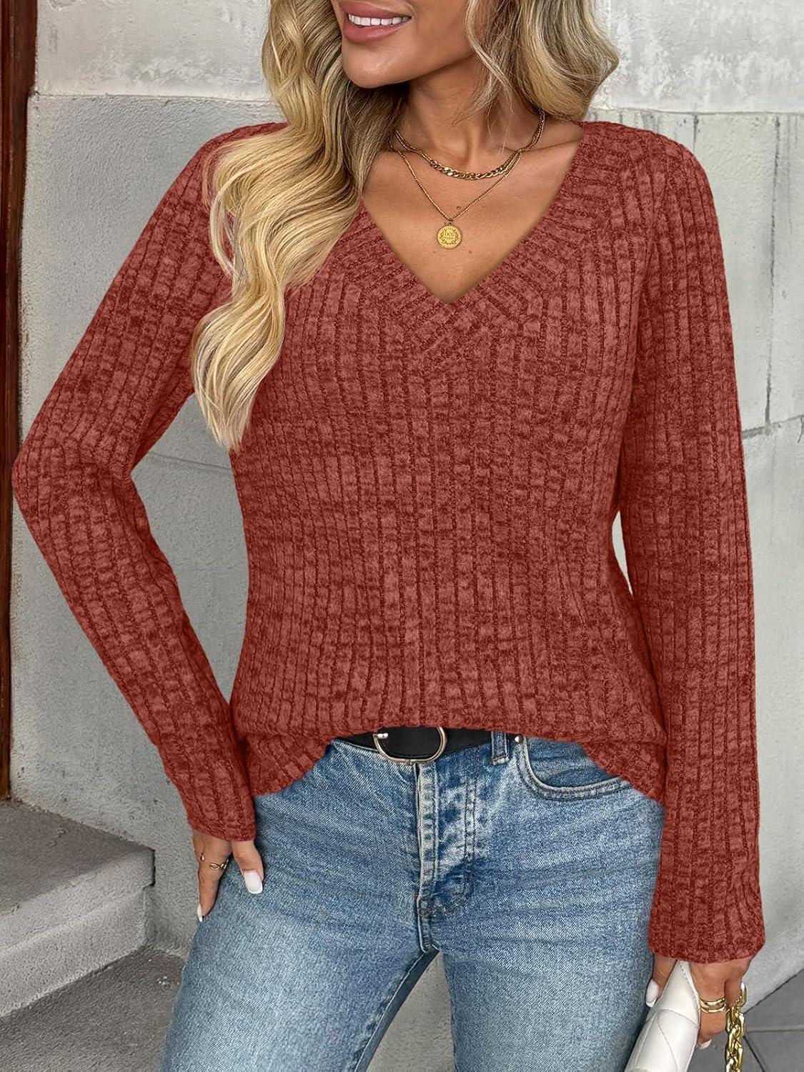 imageAUTOMET Long Sleeve Shirts Womens Tops Fall Fashion Business Casual Outfits 2025 V Neck T Shirts Sweaters Trendy BlouseCaramel