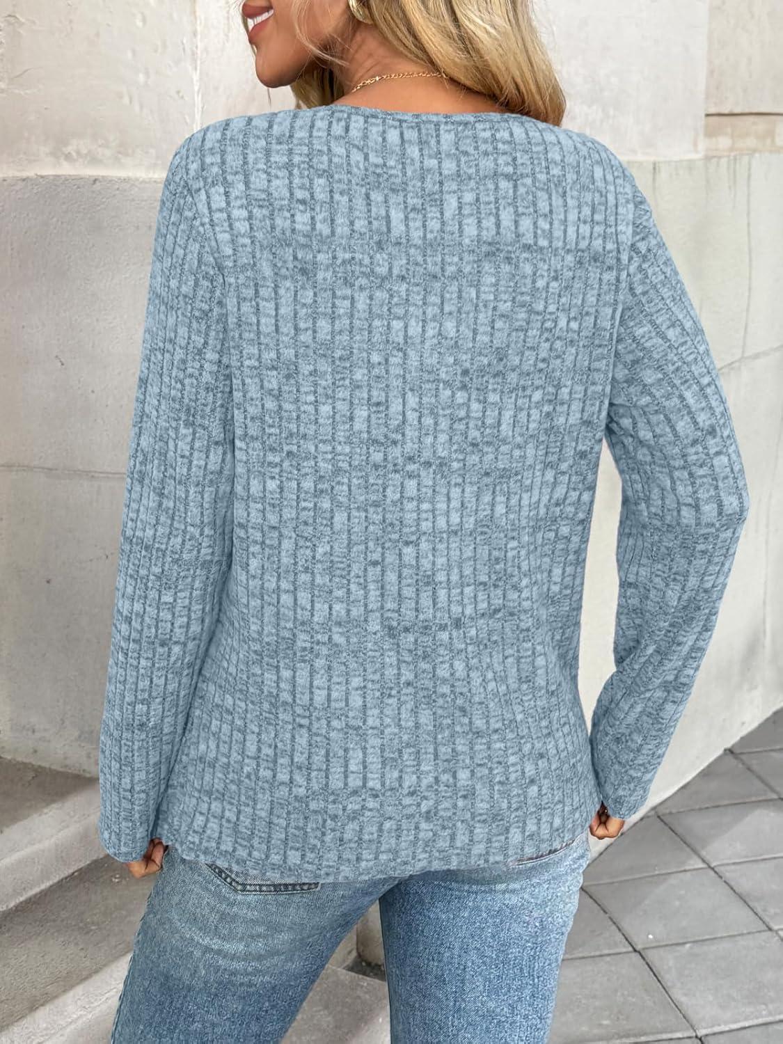 imageAUTOMET Long Sleeve Shirts Womens Tops Fall Fashion Business Casual Outfits 2025 V Neck T Shirts Sweaters Trendy BlouseLightblue