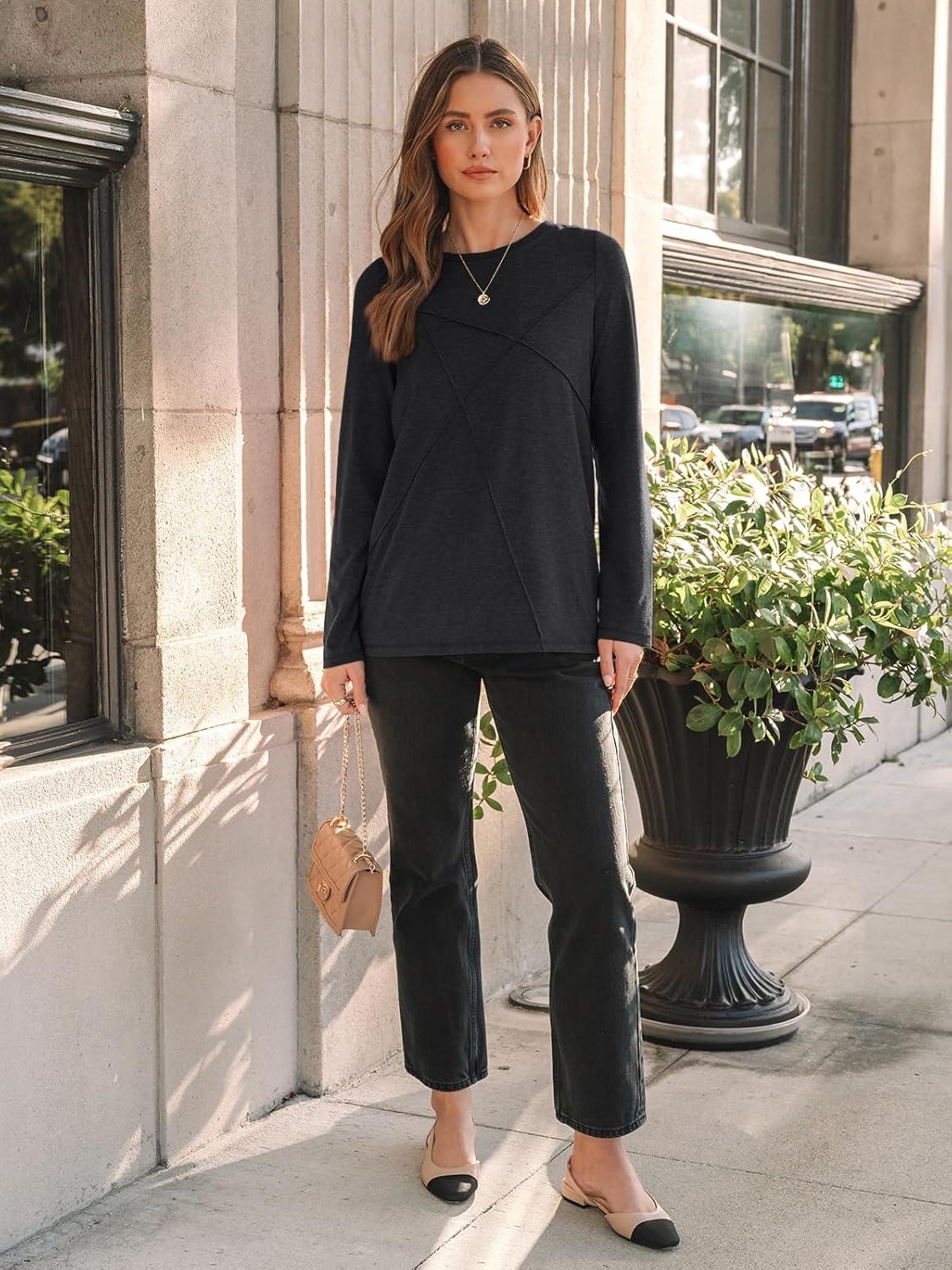 imageAUTOMET Long Sleeve Shirts for Women Basic Business Casual Tops Work Clothes 2025 Fall Fashion OutfitsBlack