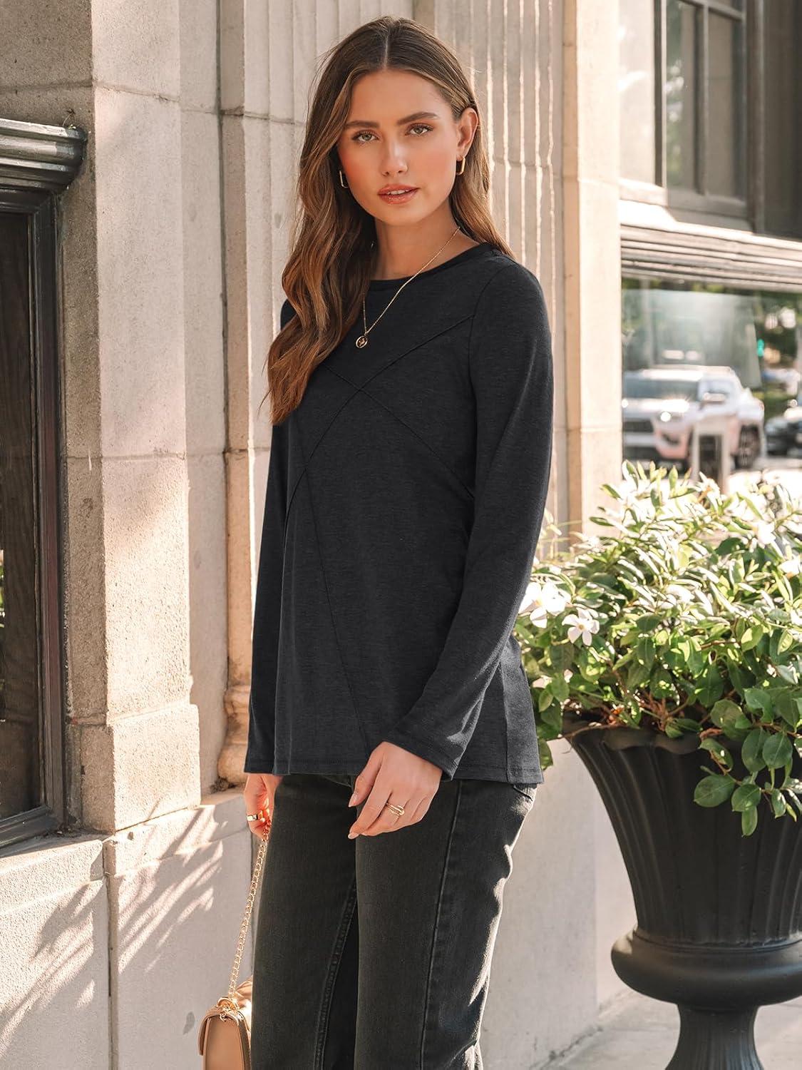 imageAUTOMET Long Sleeve Shirts for Women Basic Business Casual Tops Work Clothes 2025 Fall Fashion OutfitsBlack