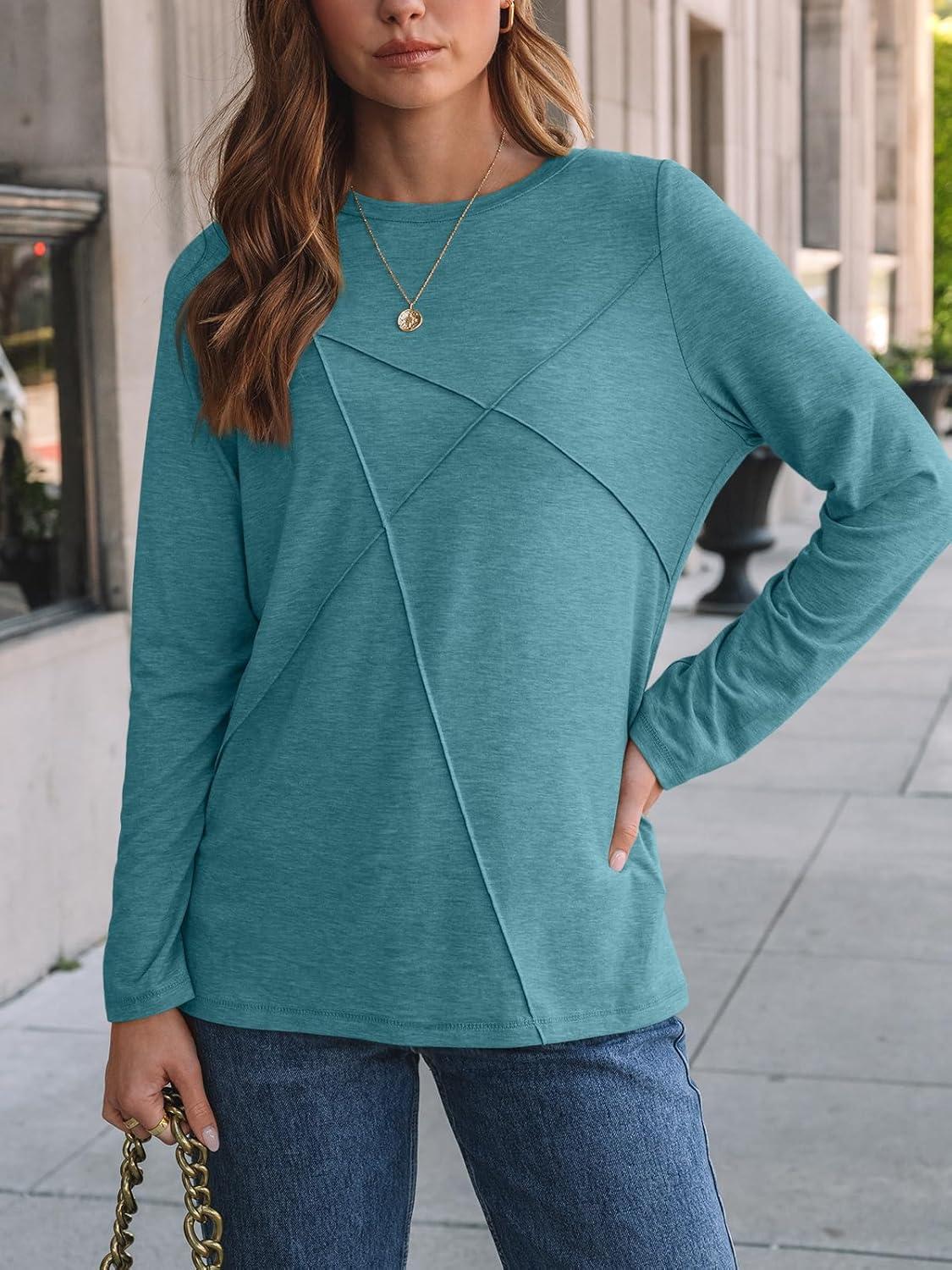 imageAUTOMET Long Sleeve Shirts for Women Basic Business Casual Tops Work Clothes 2025 Fall Fashion OutfitsBlue Green
