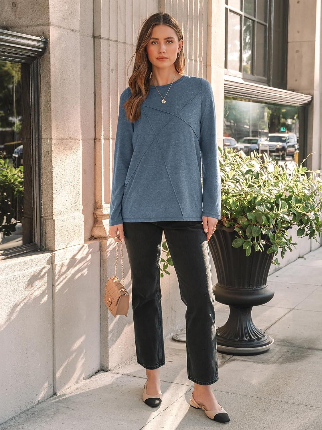 imageAUTOMET Long Sleeve Shirts for Women Basic Business Casual Tops Work Clothes 2025 Fall Fashion OutfitsNavy