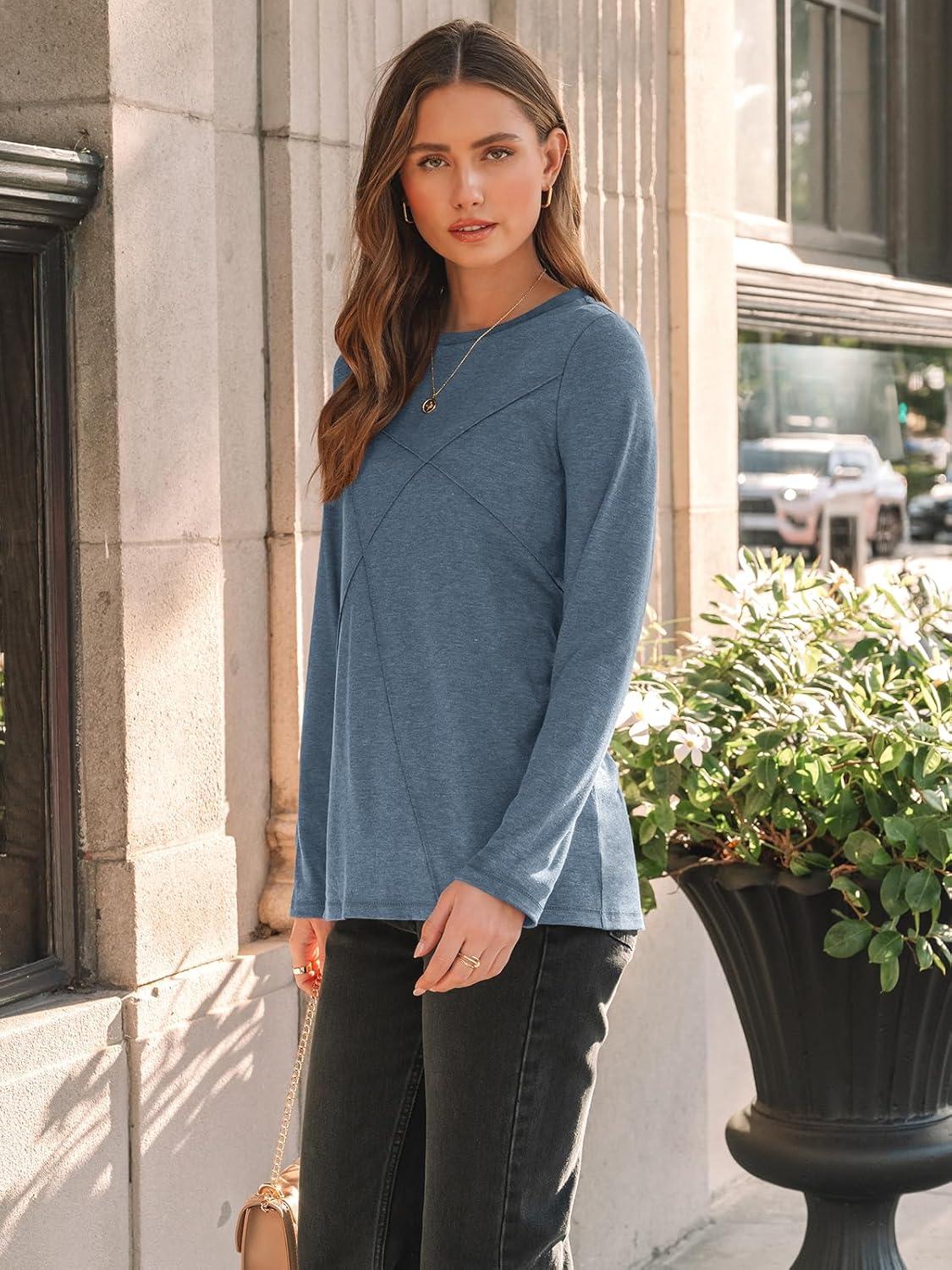 imageAUTOMET Long Sleeve Shirts for Women Basic Business Casual Tops Work Clothes 2025 Fall Fashion OutfitsNavy