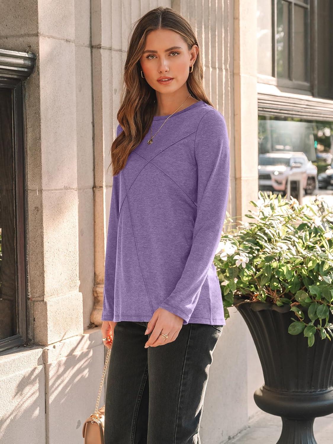 imageAUTOMET Long Sleeve Shirts for Women Basic Business Casual Tops Work Clothes 2025 Fall Fashion OutfitsPurple