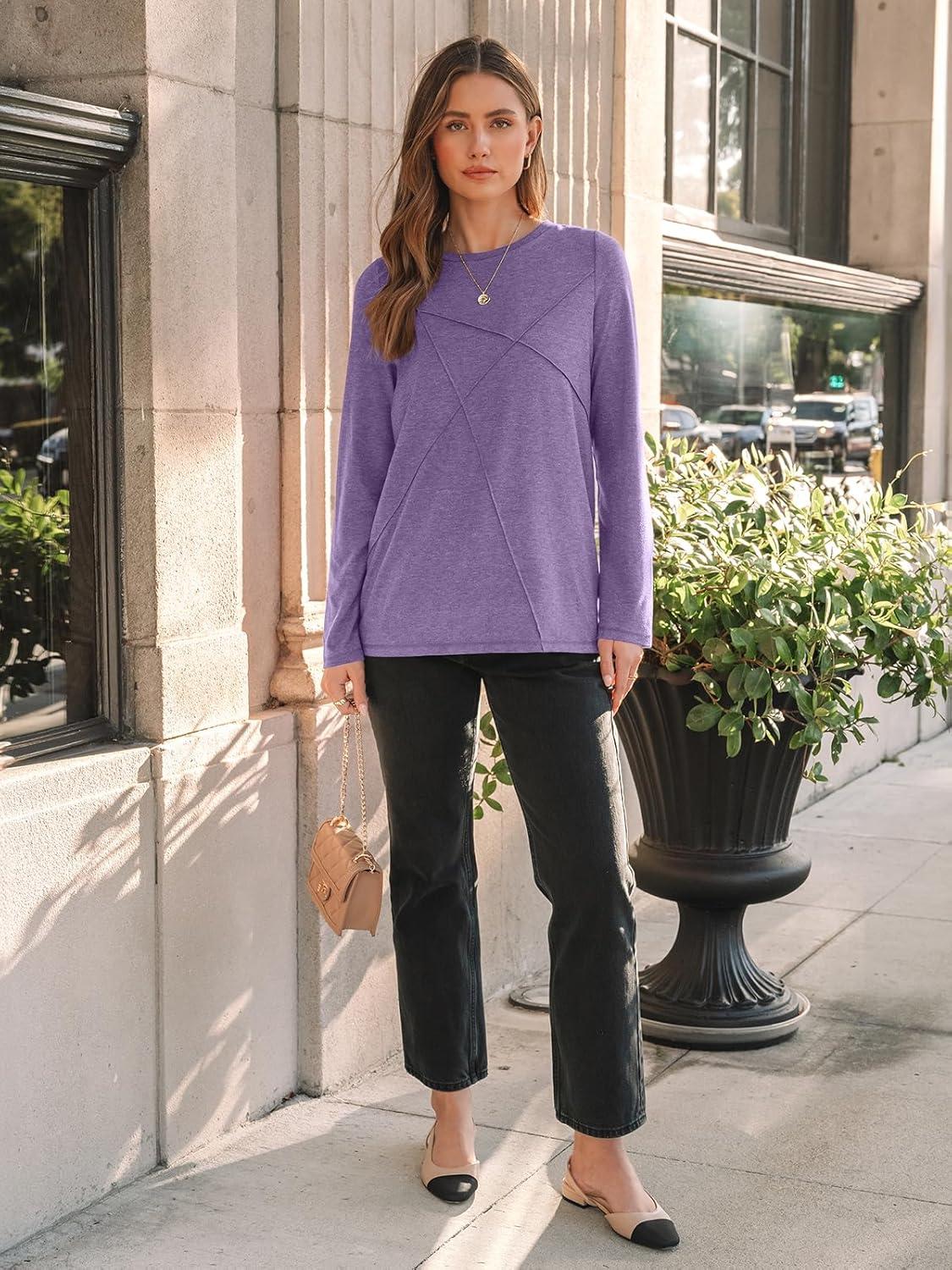 imageAUTOMET Long Sleeve Shirts for Women Basic Business Casual Tops Work Clothes 2025 Fall Fashion OutfitsPurple