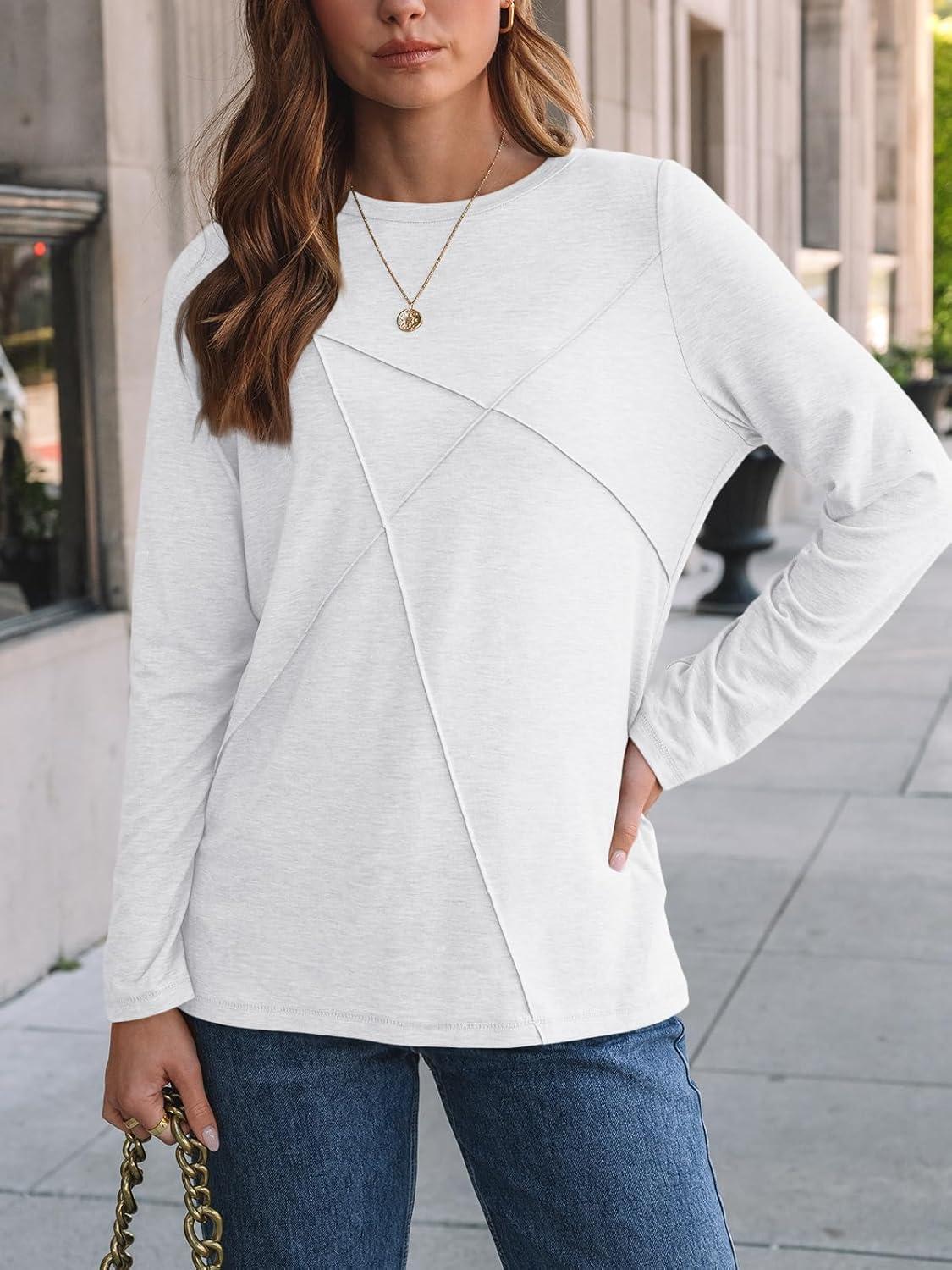 imageAUTOMET Long Sleeve Shirts for Women Basic Business Casual Tops Work Clothes 2025 Fall Fashion OutfitsWhite