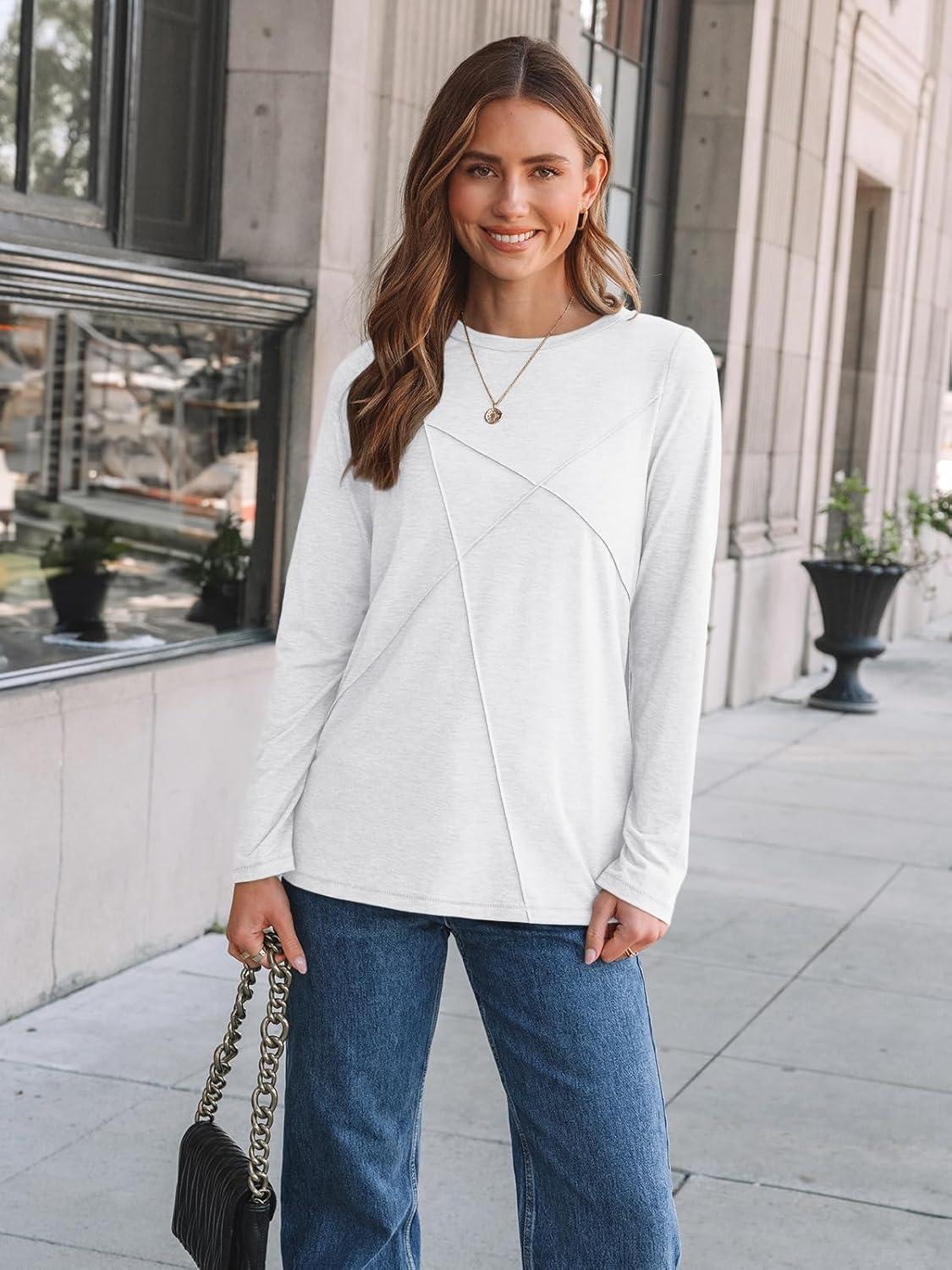 imageAUTOMET Long Sleeve Shirts for Women Basic Business Casual Tops Work Clothes 2025 Fall Fashion OutfitsWhite