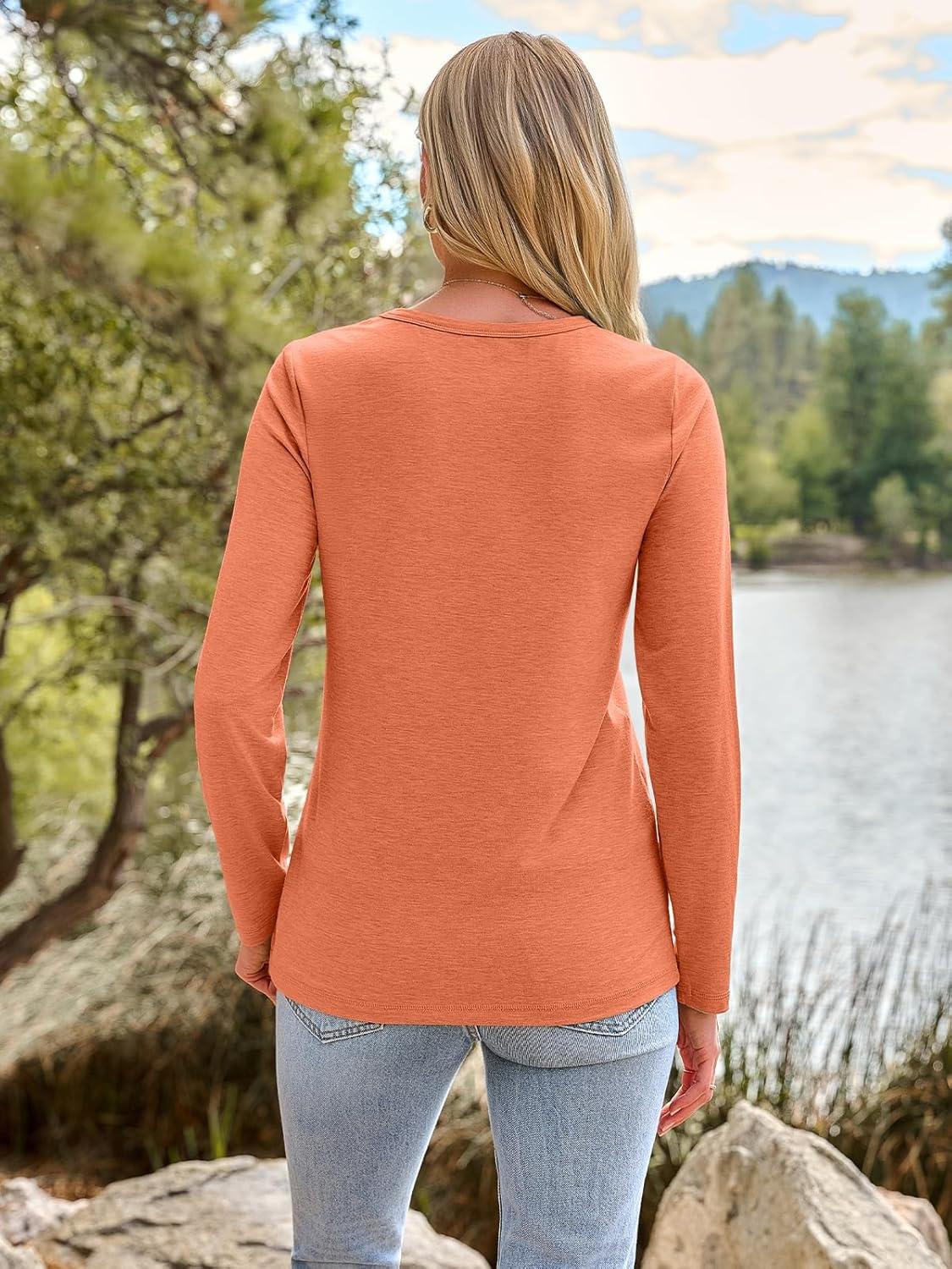 imageAUTOMET Long Sleeve Shirts for Women Business Casual Tops Fall Fashion Clothes Workout Plus Size Teacher Winter Outfits 2025Brightorange