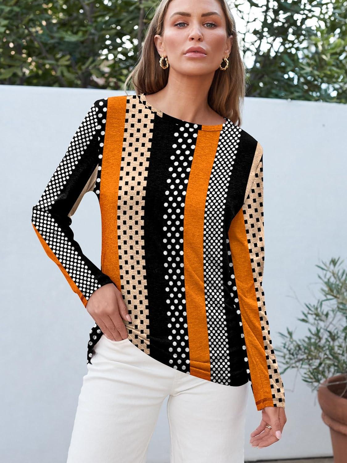 imageAUTOMET Long Sleeve Shirts for Women Business Casual Tops Fall Fashion Clothes Workout Plus Size Teacher Winter Outfits 2025Stripeddots