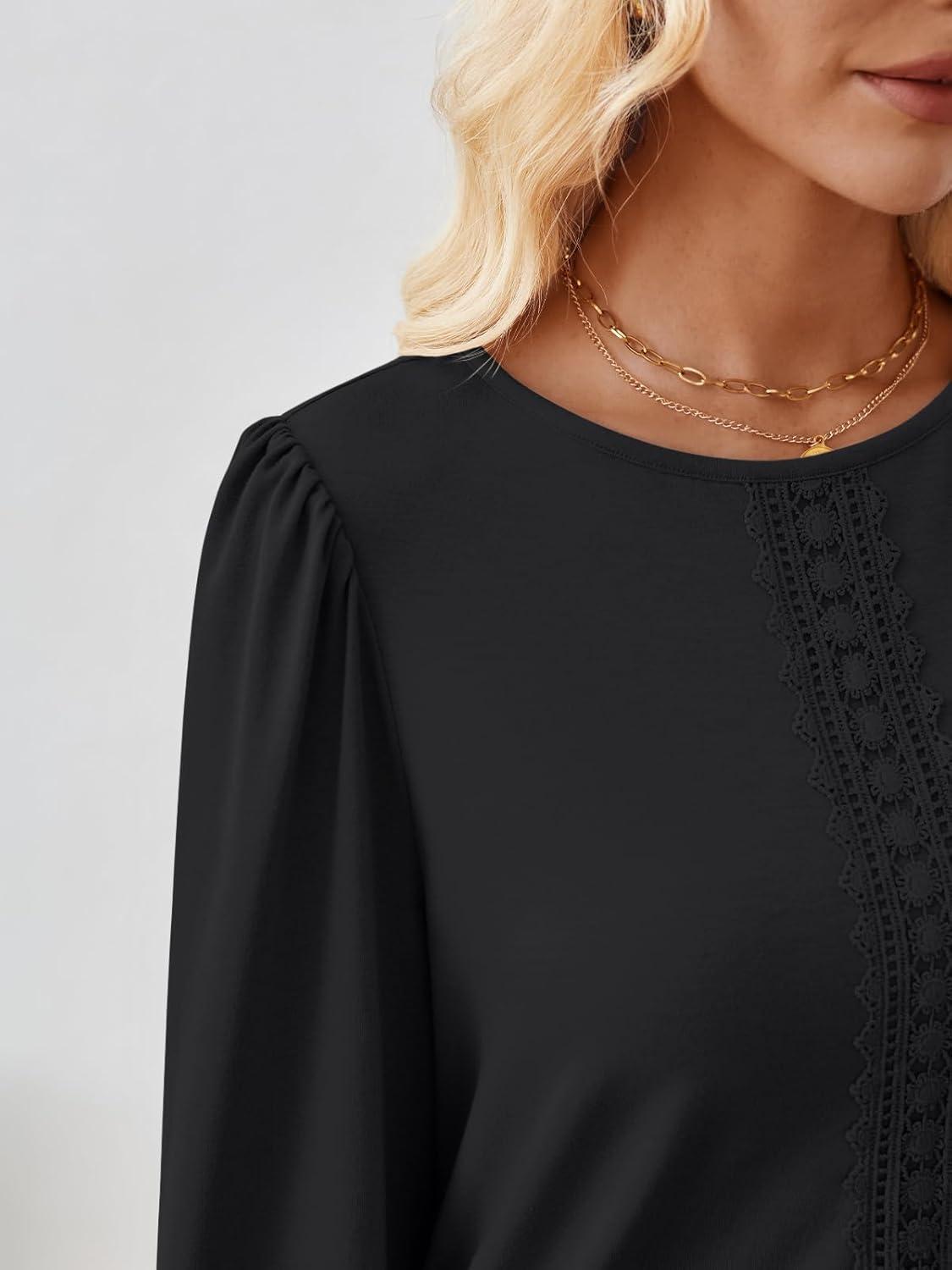 imageAUTOMET Long Sleeve Shirts for Women Business Dressy Casual Tops Work Blouses Pleated TunicsBlack