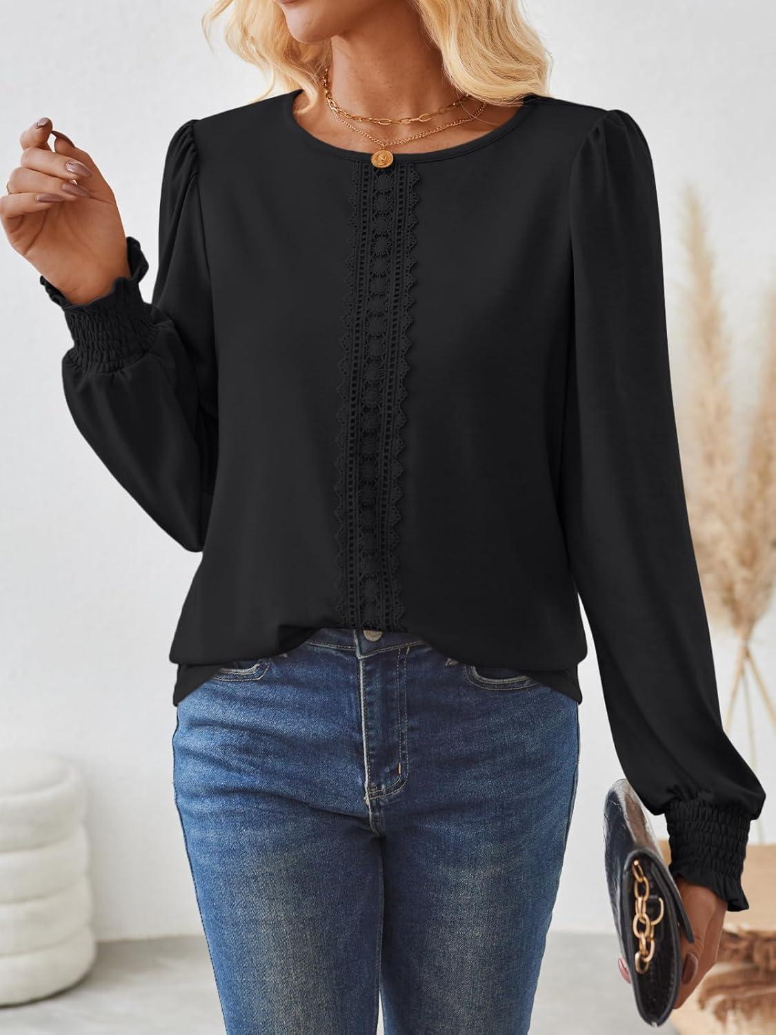 imageAUTOMET Long Sleeve Shirts for Women Business Dressy Casual Tops Work Blouses Pleated TunicsBlack