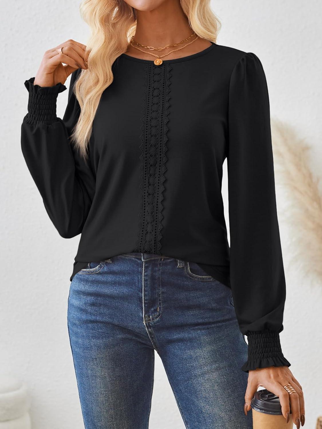 imageAUTOMET Long Sleeve Shirts for Women Business Dressy Casual Tops Work Blouses Pleated TunicsBlack