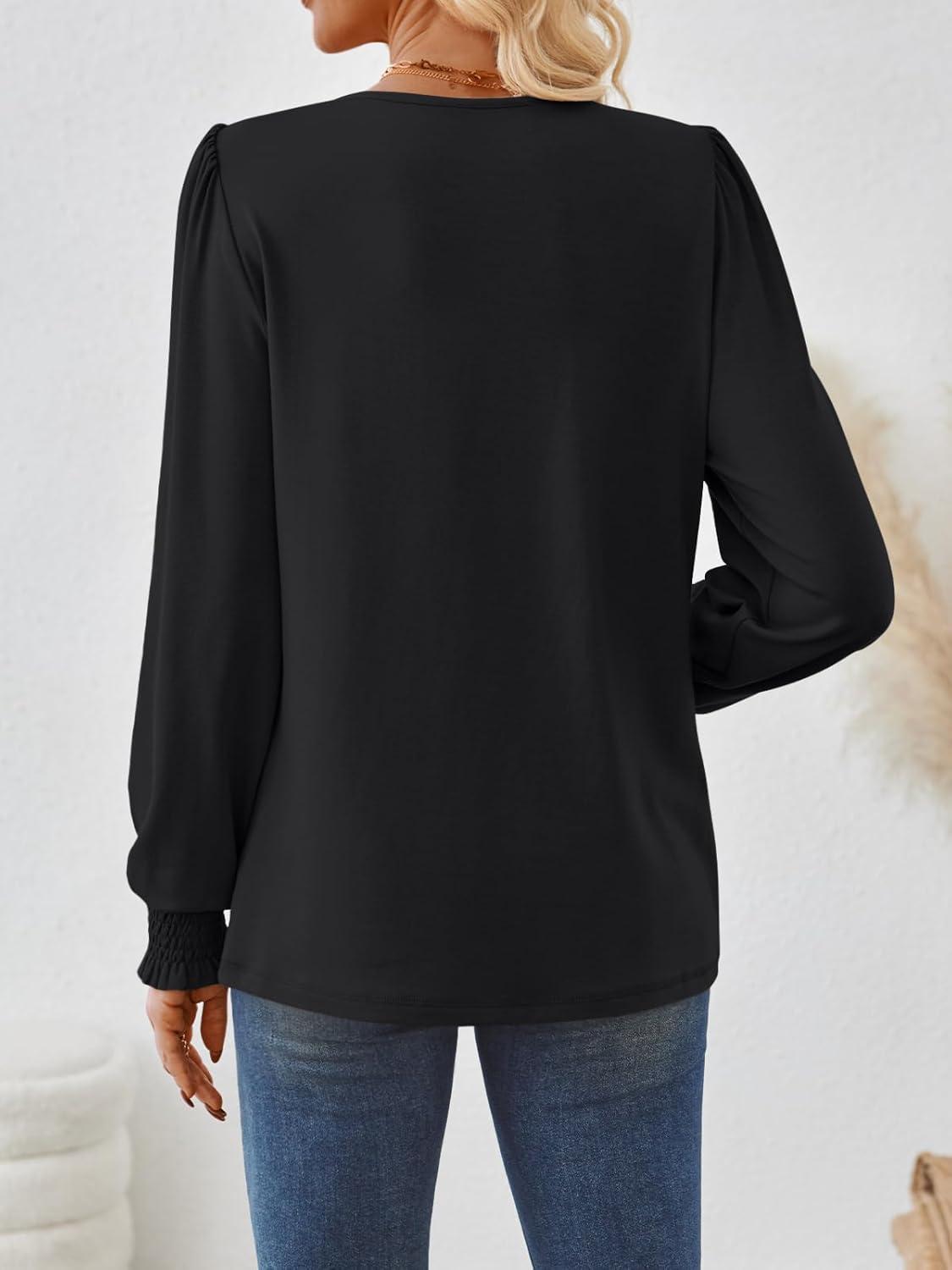 imageAUTOMET Long Sleeve Shirts for Women Business Dressy Casual Tops Work Blouses Pleated TunicsBlack