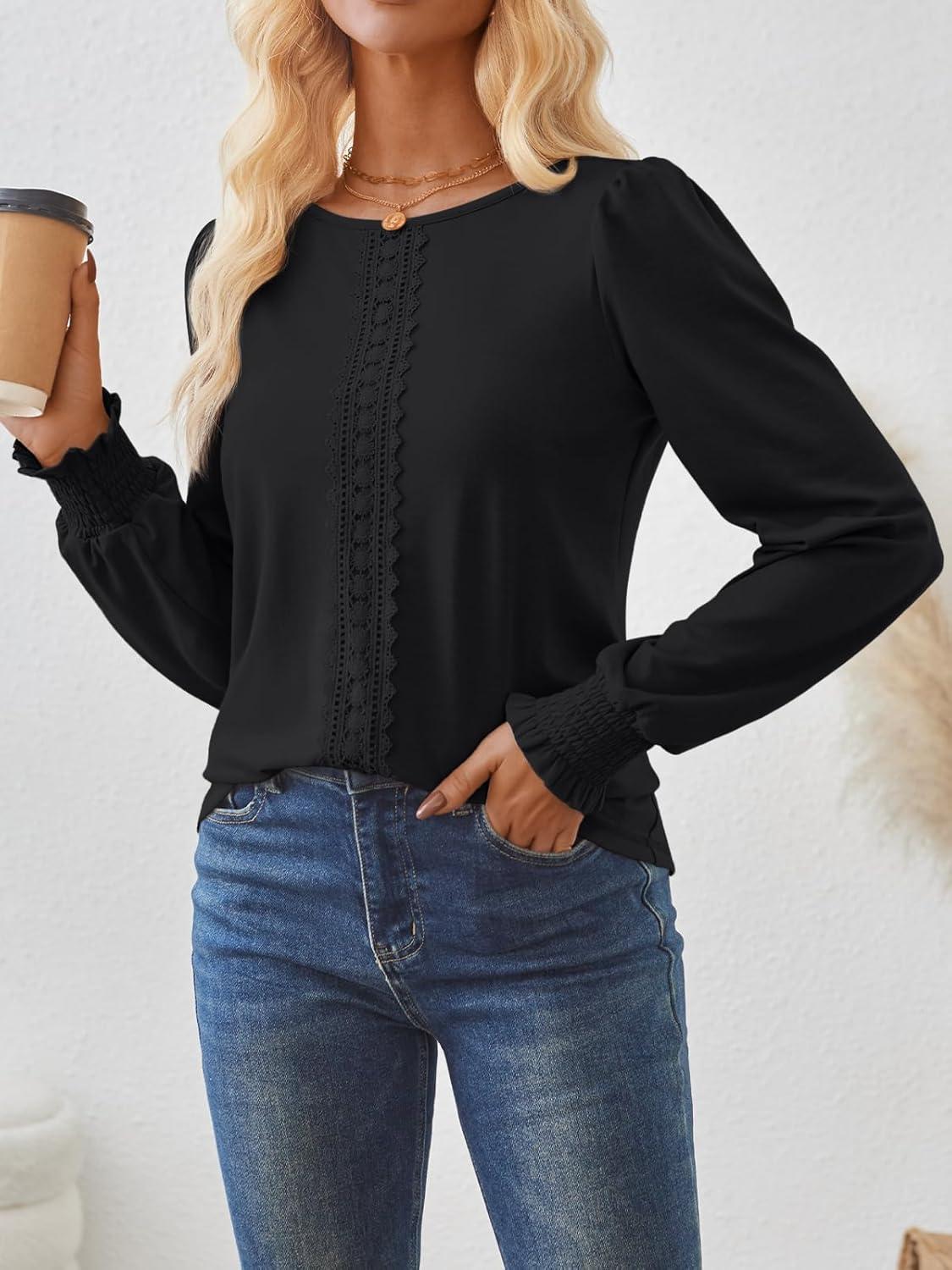 imageAUTOMET Long Sleeve Shirts for Women Business Dressy Casual Tops Work Blouses Pleated TunicsBlack