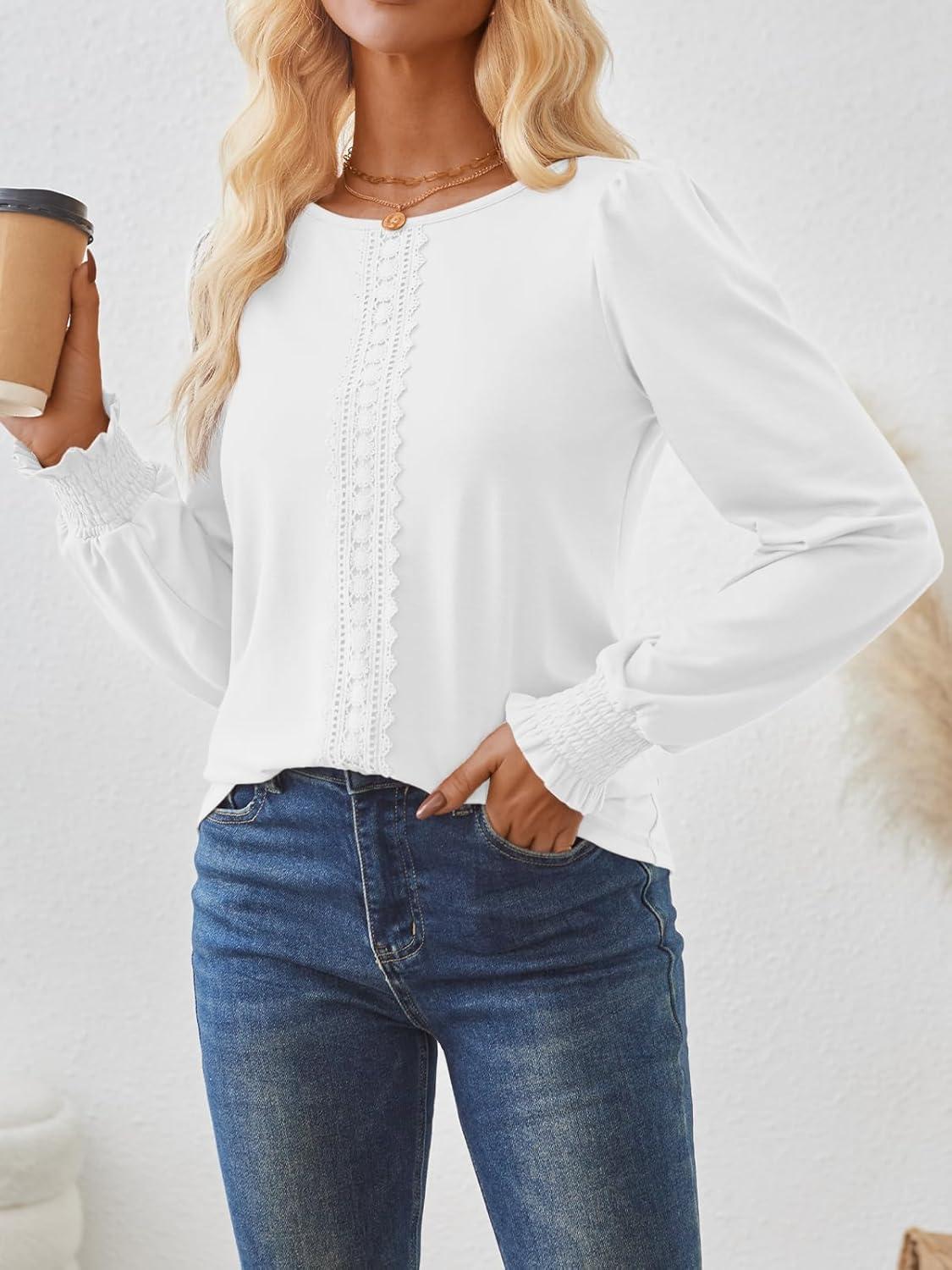 imageAUTOMET Long Sleeve Shirts for Women Business Dressy Casual Tops Work Blouses Pleated TunicsWhite