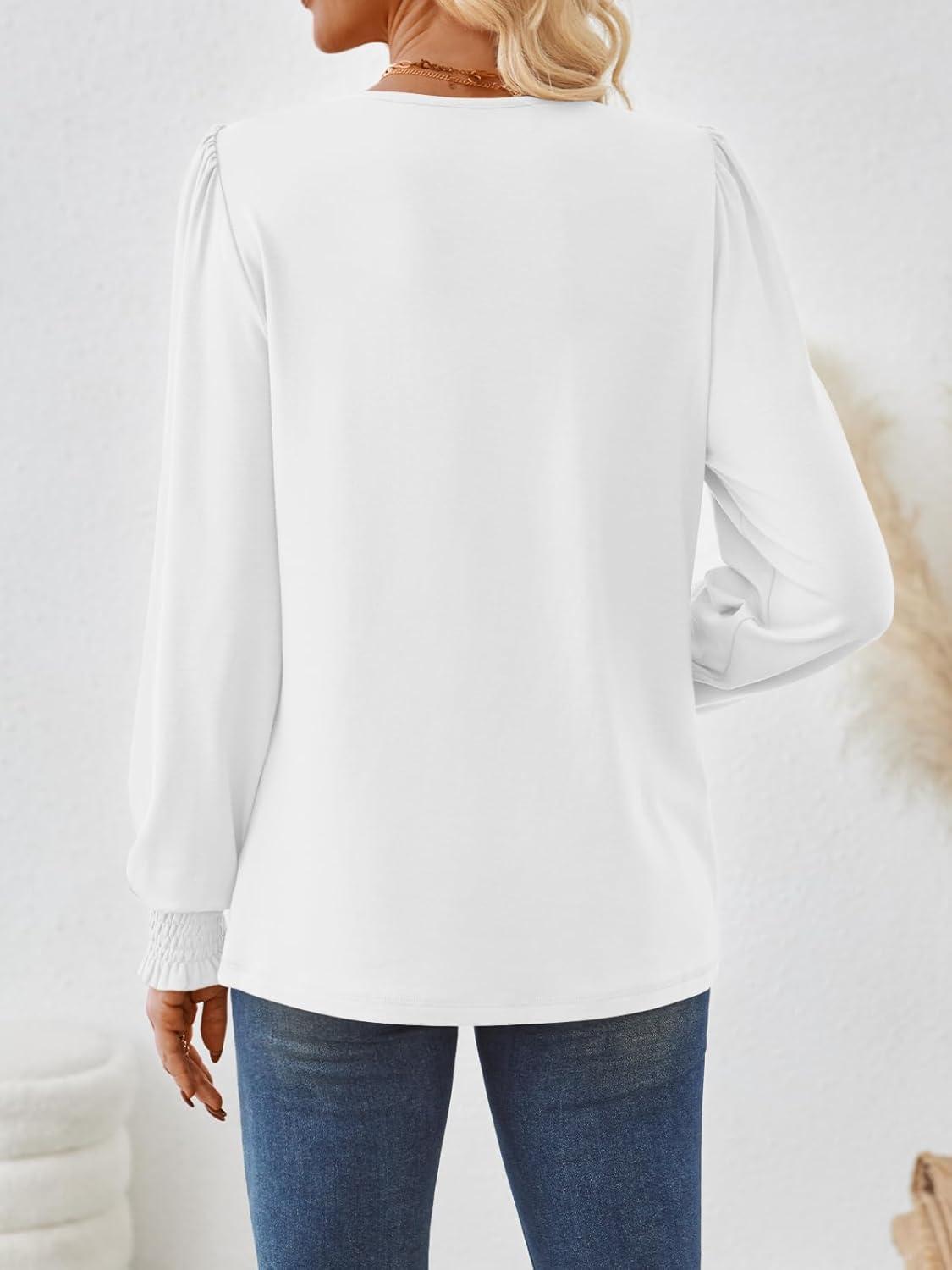 imageAUTOMET Long Sleeve Shirts for Women Business Dressy Casual Tops Work Blouses Pleated TunicsWhite