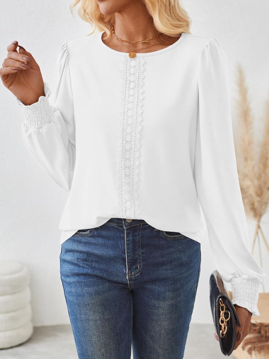 imageAUTOMET Long Sleeve Shirts for Women Business Dressy Casual Tops Work Blouses Pleated TunicsWhite