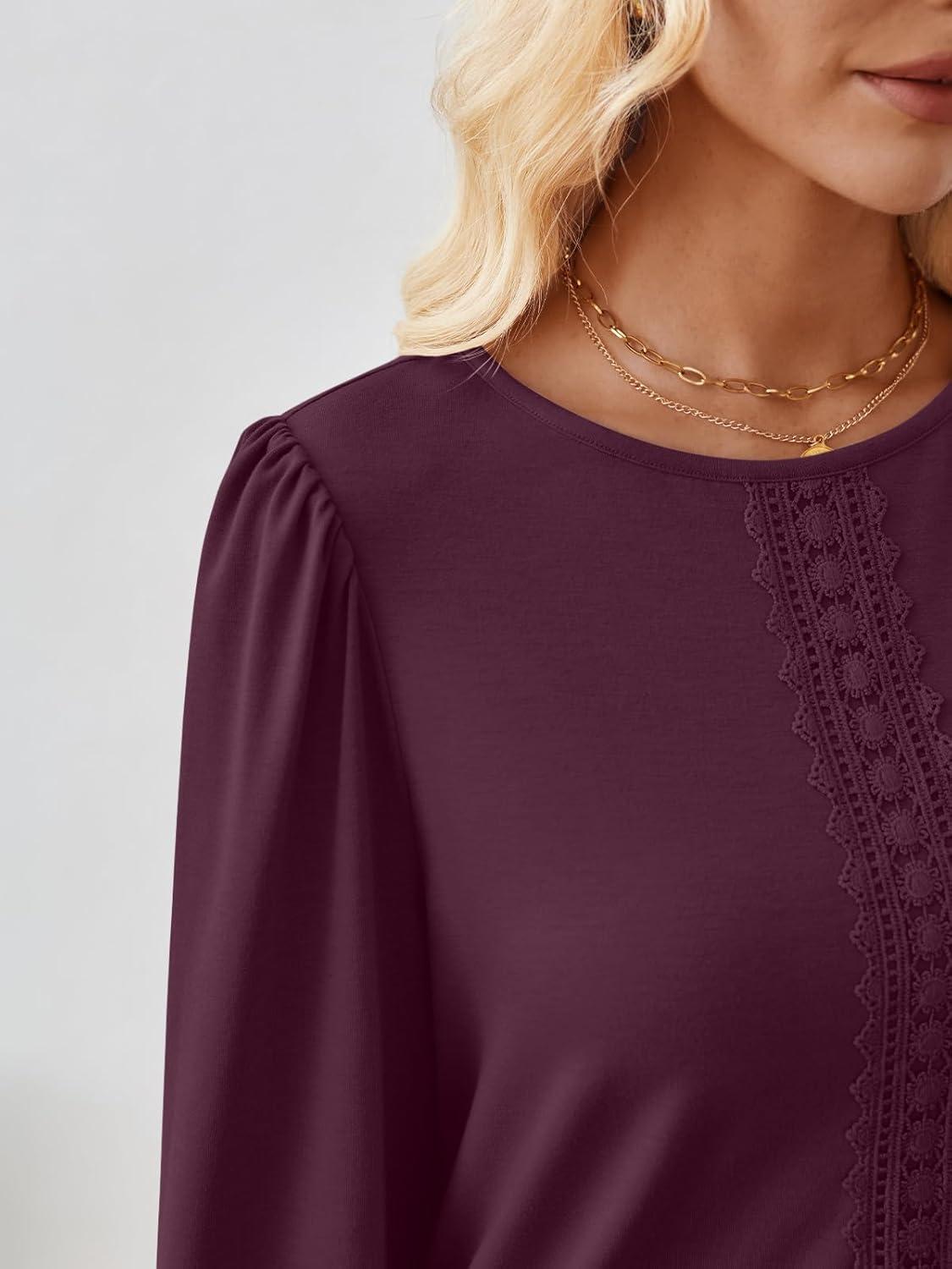 imageAUTOMET Long Sleeve Shirts for Women Business Dressy Casual Tops Work Blouses Pleated TunicsWine