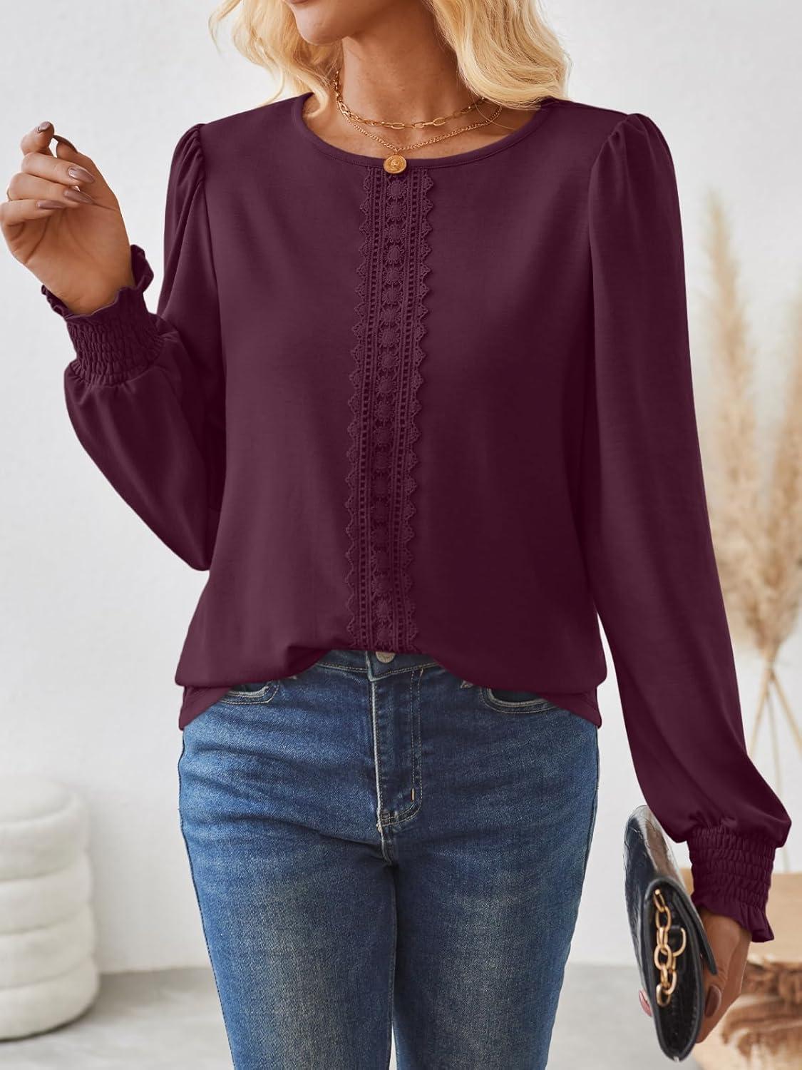 imageAUTOMET Long Sleeve Shirts for Women Business Dressy Casual Tops Work Blouses Pleated TunicsWine