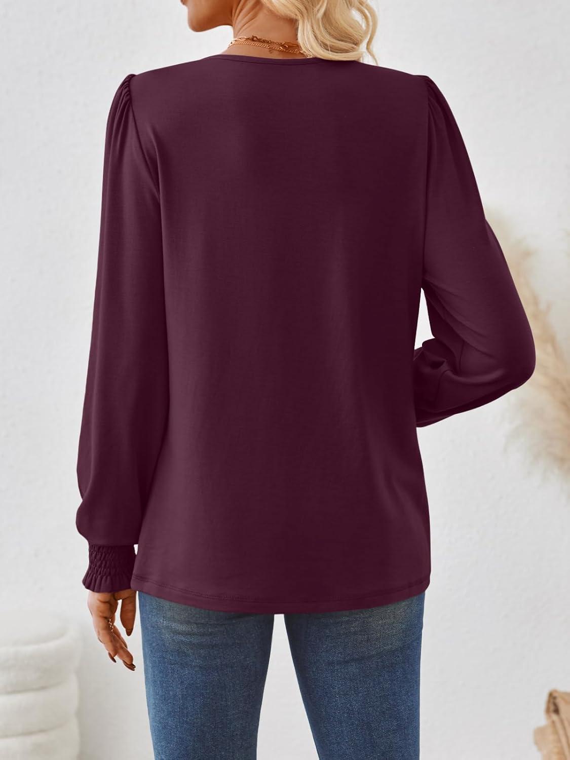 imageAUTOMET Long Sleeve Shirts for Women Business Dressy Casual Tops Work Blouses Pleated TunicsWine