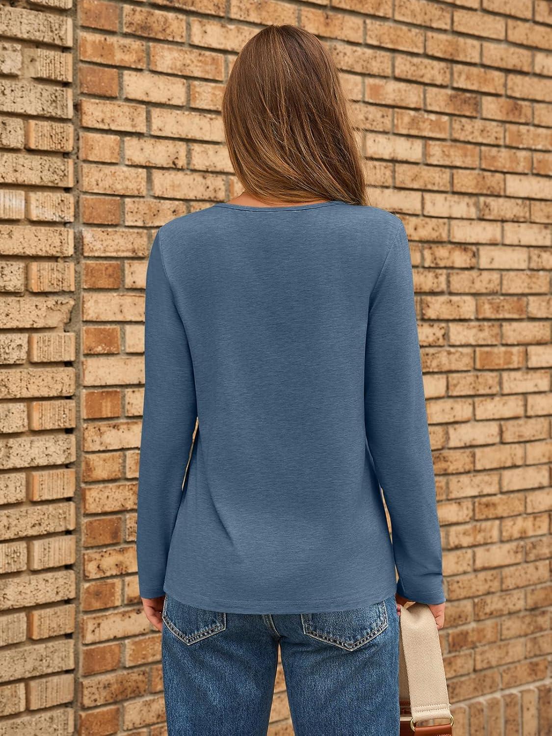 imageAUTOMET Long Sleeve Shirts for Women Pleated Dressy Casual Business Blouses Trendy Fashion Tunic Basic TopsGrey Blue