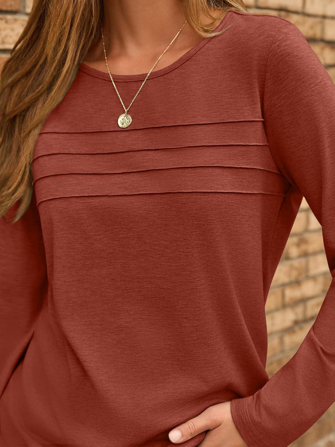 imageAUTOMET Long Sleeve Shirts for Women Pleated Dressy Casual Business Blouses Trendy Fashion Tunic Basic TopsMaple