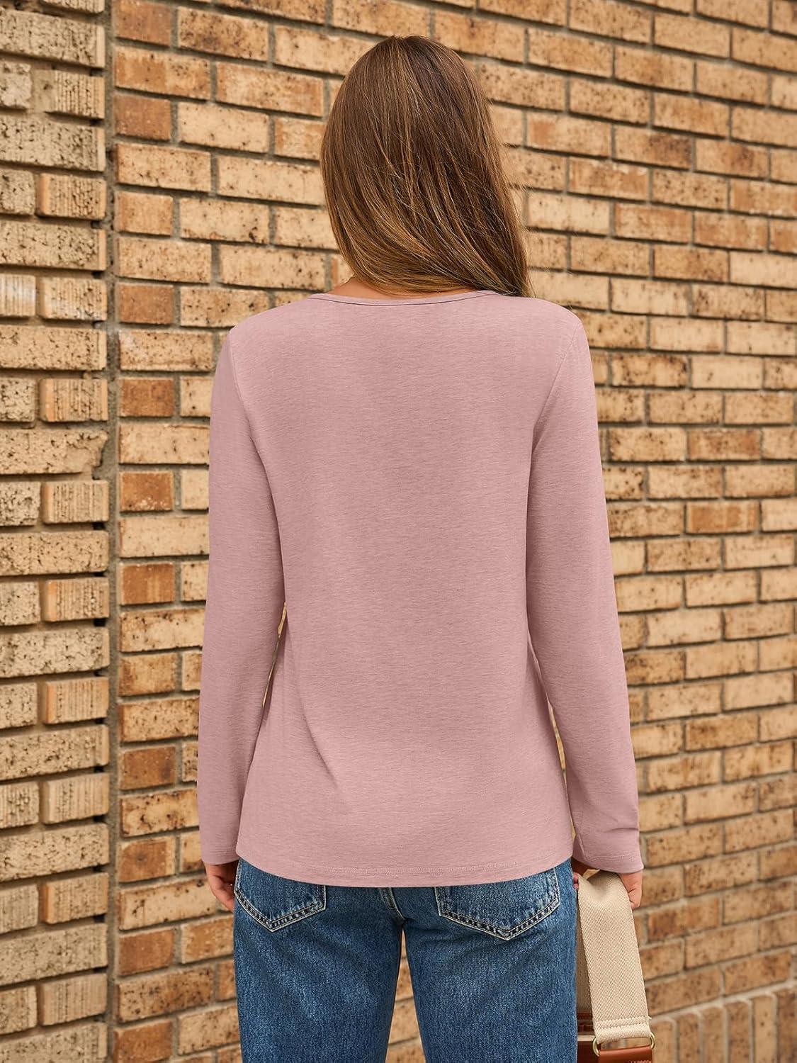 imageAUTOMET Long Sleeve Shirts for Women Pleated Dressy Casual Business Blouses Trendy Fashion Tunic Basic TopsPink