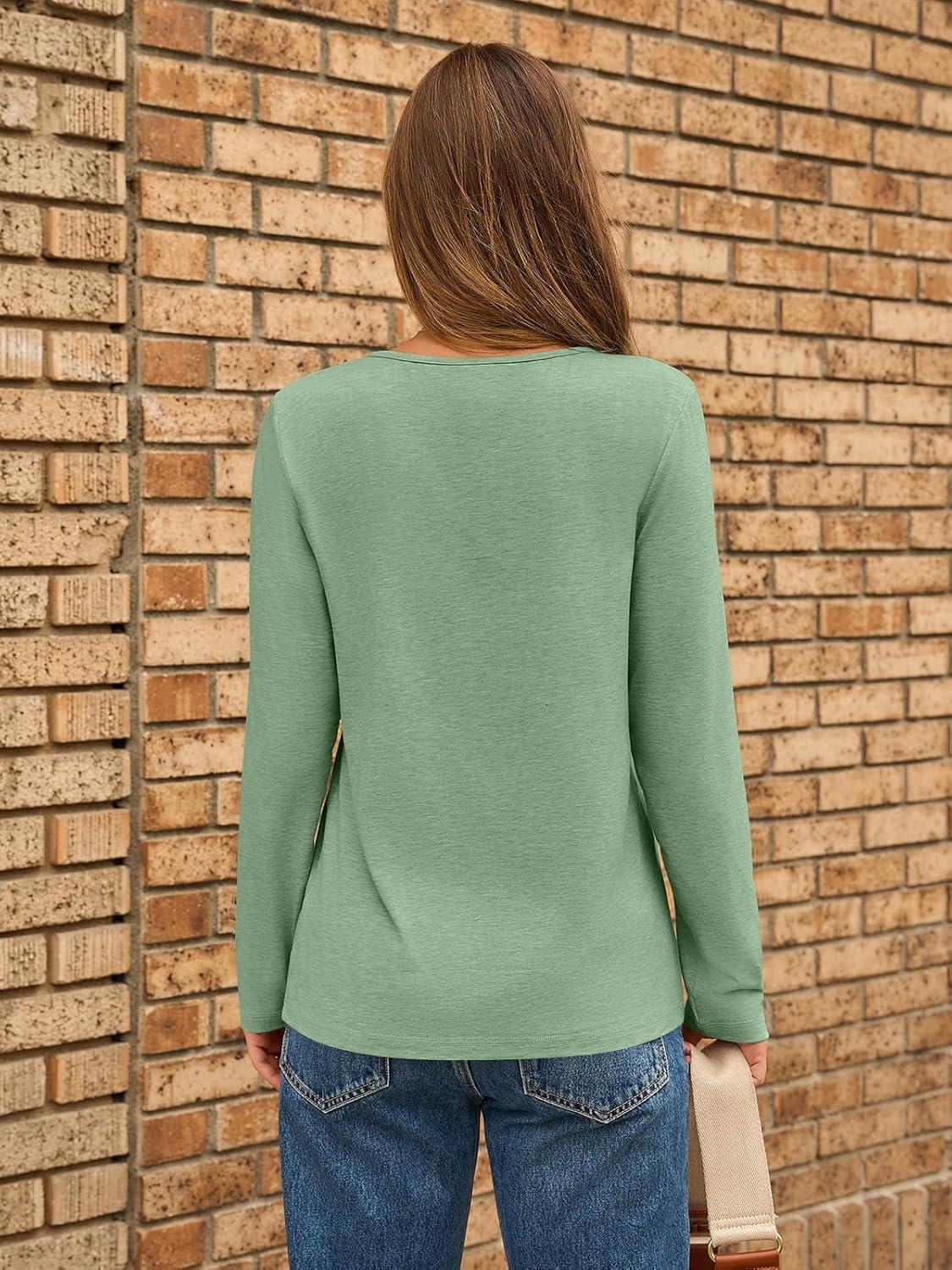 imageAUTOMET Long Sleeve Shirts for Women Pleated Dressy Casual Business Blouses Trendy Fashion Tunic Basic TopsSage Green