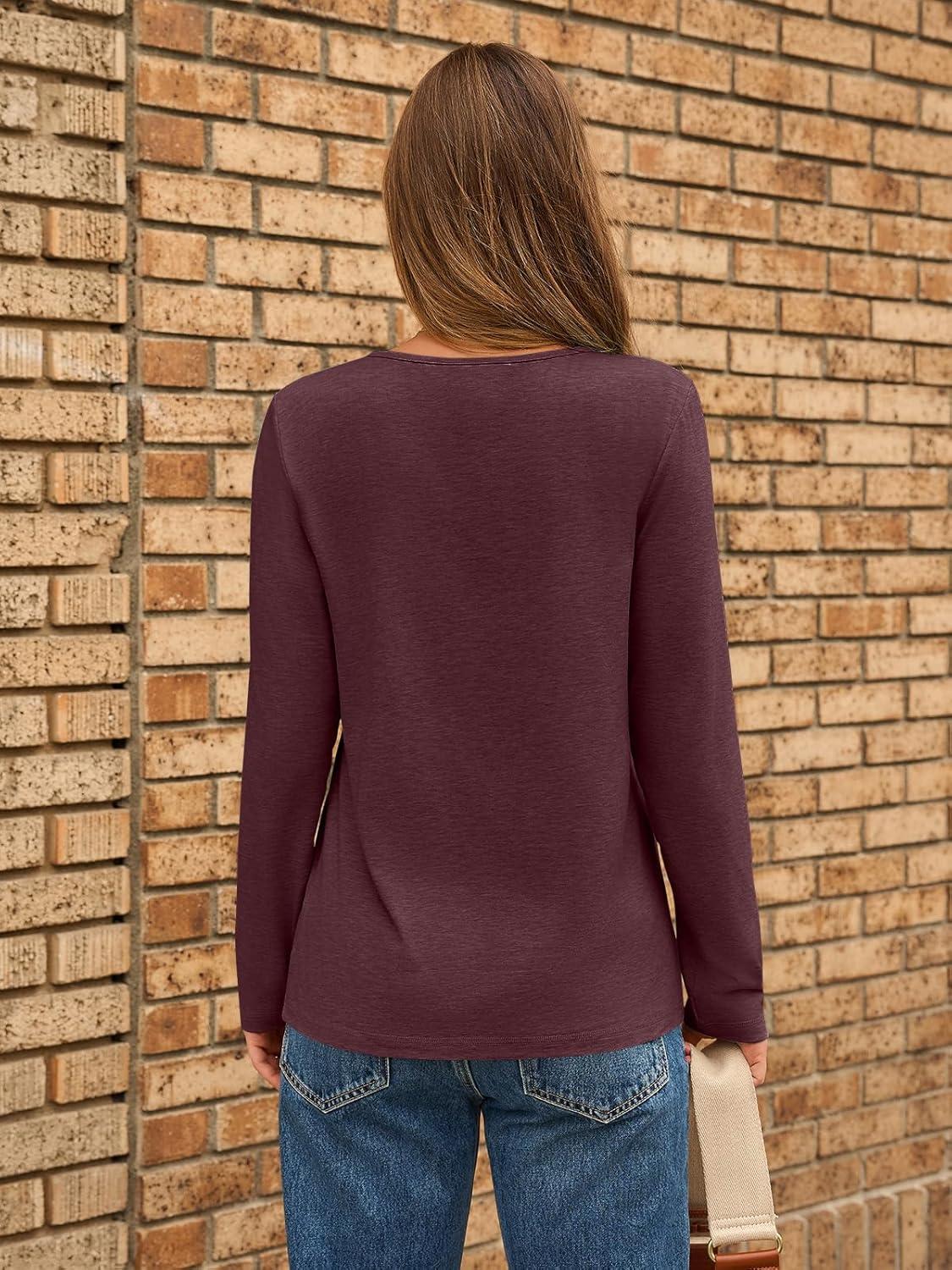 imageAUTOMET Long Sleeve Shirts for Women Pleated Dressy Casual Business Blouses Trendy Fashion Tunic Basic TopsWine