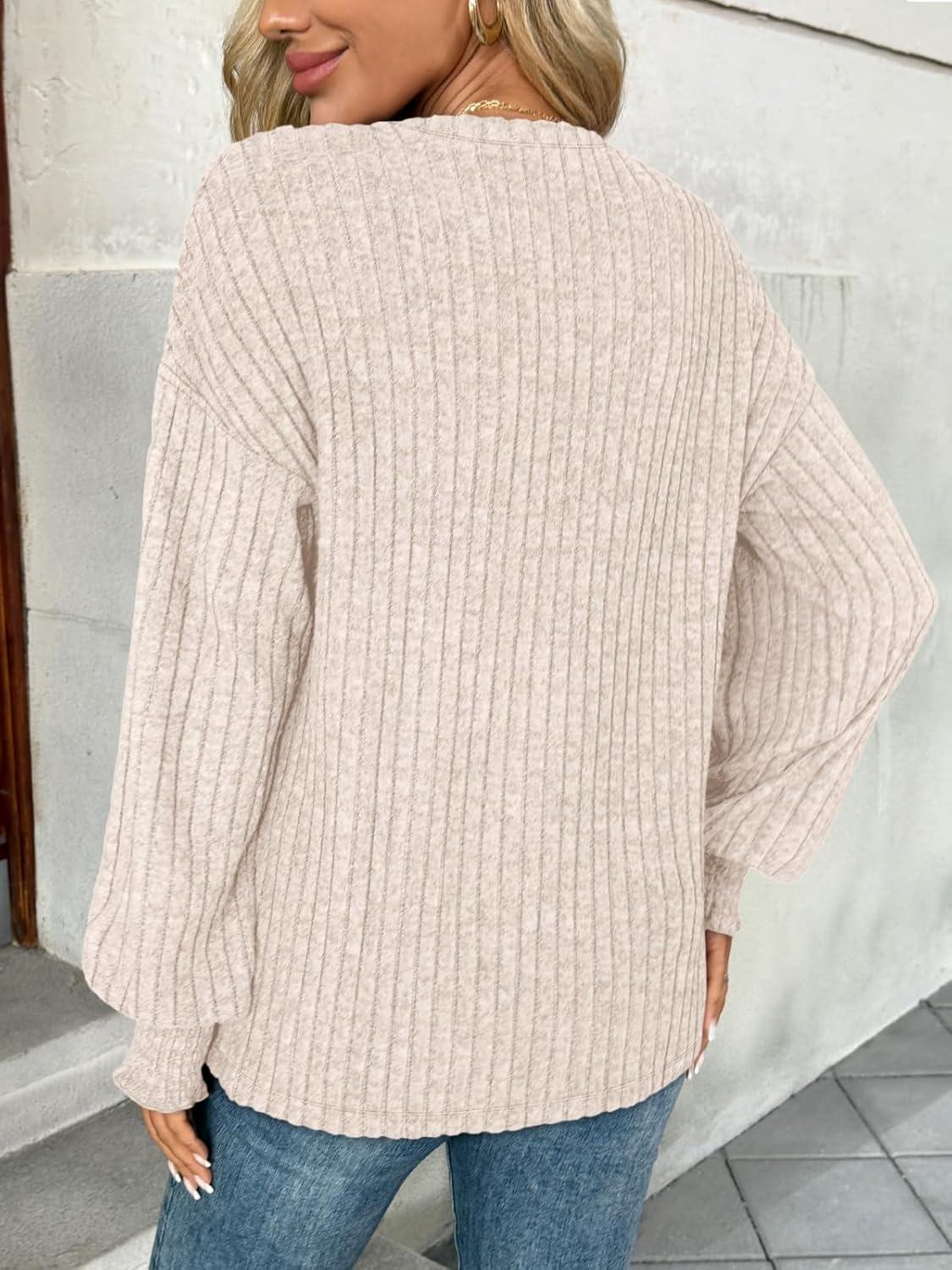 imageAUTOMET Long Sleeve Shirts for Women Tops Fall Fashion Outfits 2025 Crewneck Sweaters Trendy Blouse Dressy CasualApricot