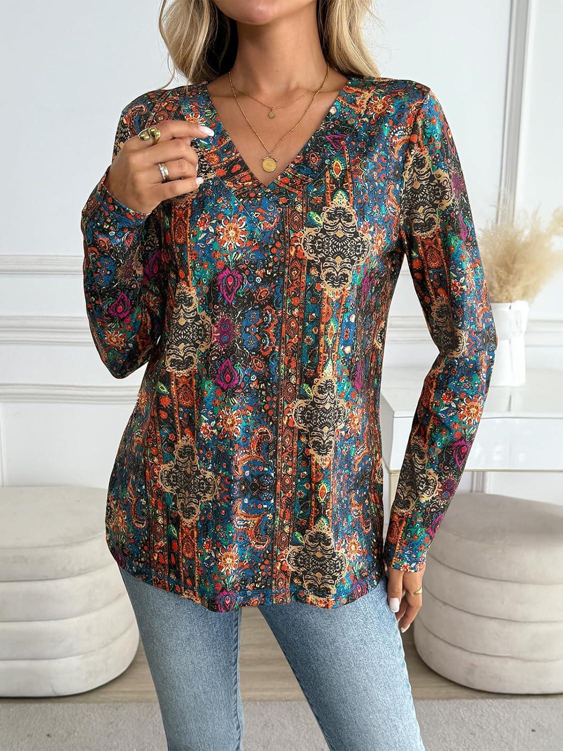 imageAUTOMET Long Sleeve Shirts for Women Tops V Neck Casual Top Comfortable Shirt Soft Basic Tees Women BlousesBohoprint1