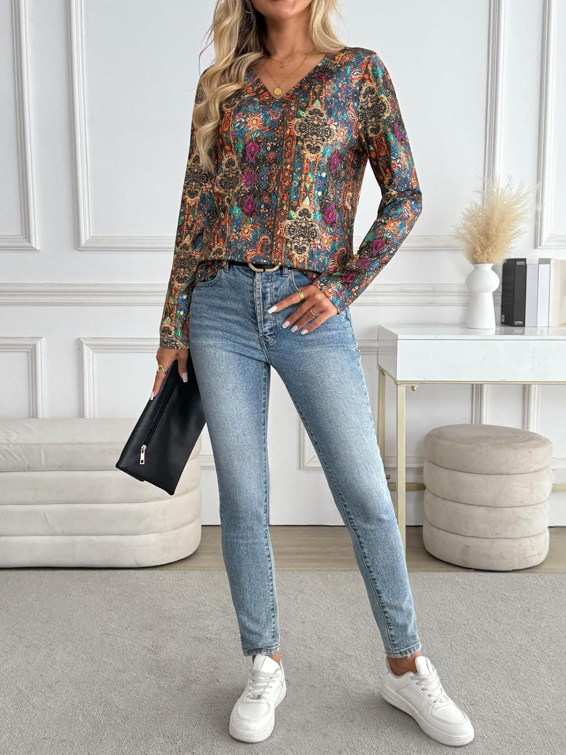 imageAUTOMET Long Sleeve Shirts for Women Tops V Neck Casual Top Comfortable Shirt Soft Basic Tees Women BlousesBohoprint1