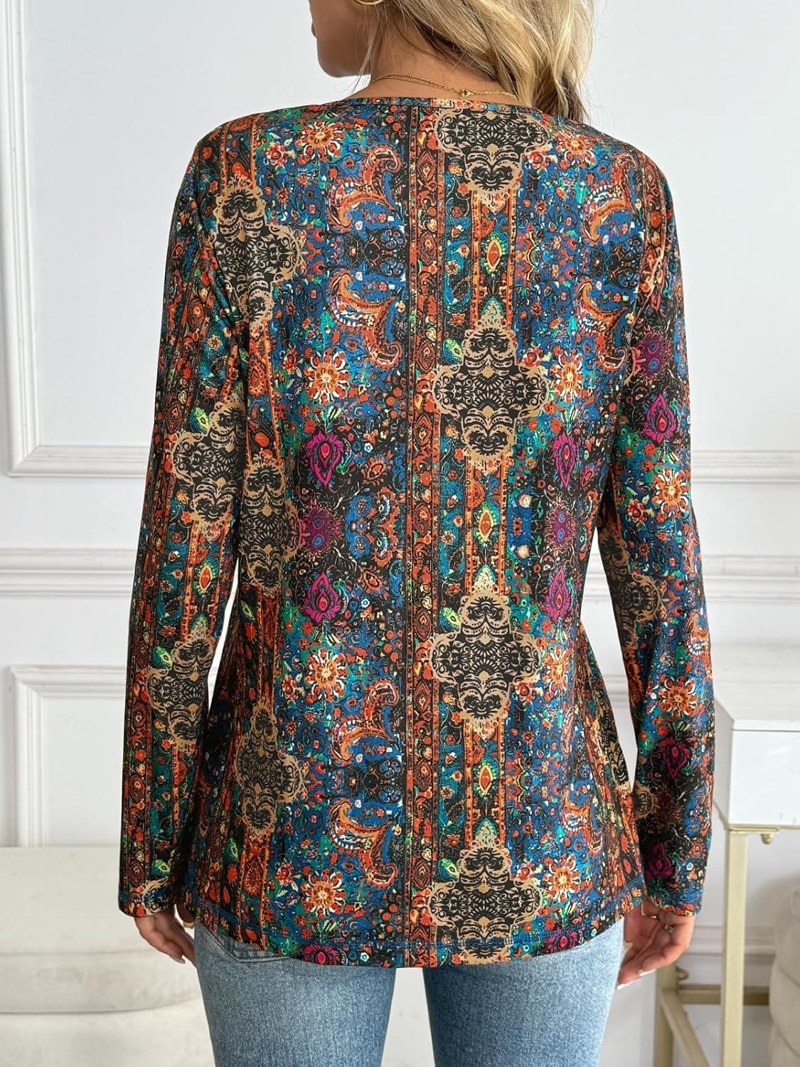 imageAUTOMET Long Sleeve Shirts for Women Tops V Neck Casual Top Comfortable Shirt Soft Basic Tees Women BlousesBohoprint1