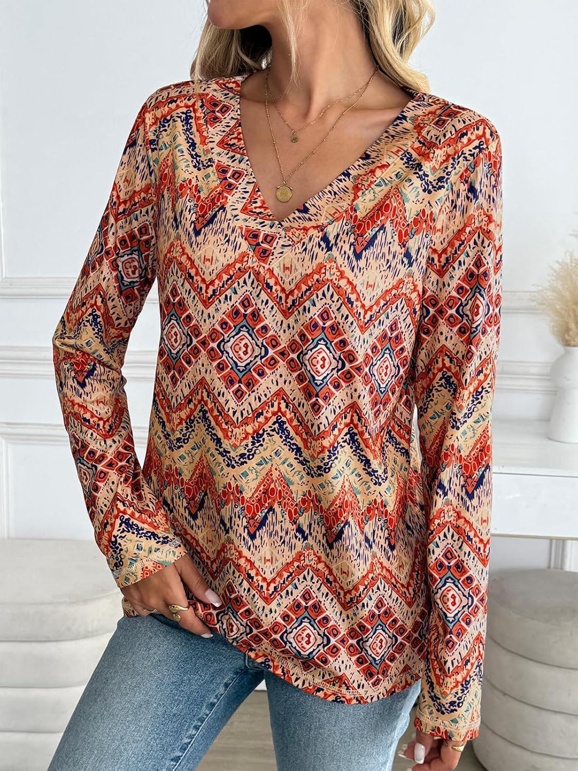 imageAUTOMET Long Sleeve Shirts for Women Tops V Neck Casual Top Comfortable Shirt Soft Basic Tees Women BlousesBohoprint2