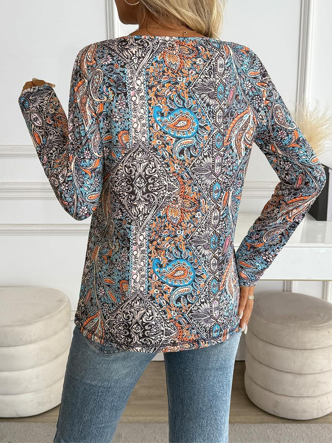 imageAUTOMET Long Sleeve Shirts for Women Tops V Neck Casual Top Comfortable Shirt Soft Basic Tees Women BlousesBohoprint3