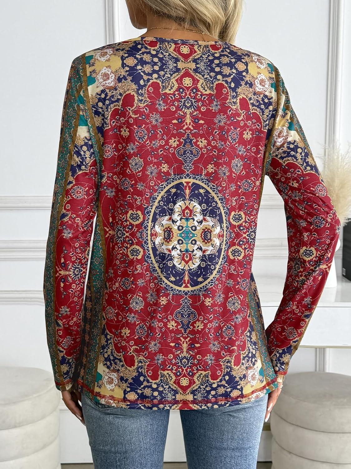 imageAUTOMET Long Sleeve Shirts for Women Tops V Neck Casual Top Comfortable Shirt Soft Basic Tees Women BlousesBohoprint4