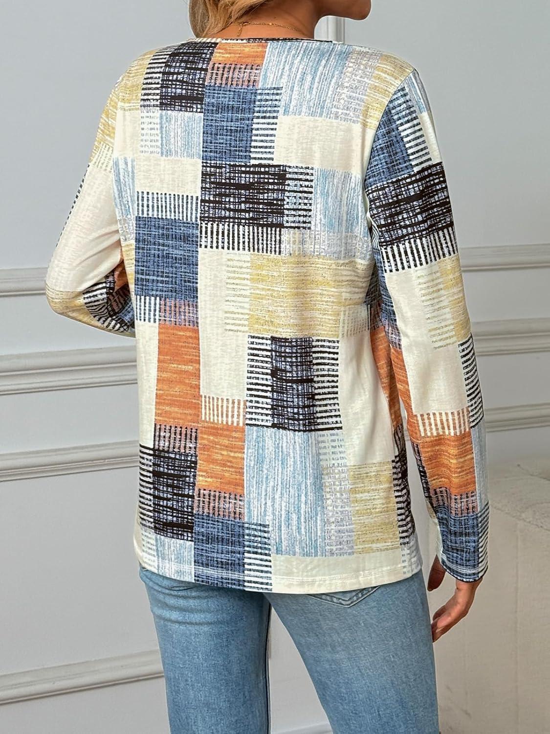 imageAUTOMET Long Sleeve Shirts for Women Tops V Neck Casual Top Comfortable Shirt Soft Basic Tees Women BlousesColorfullines