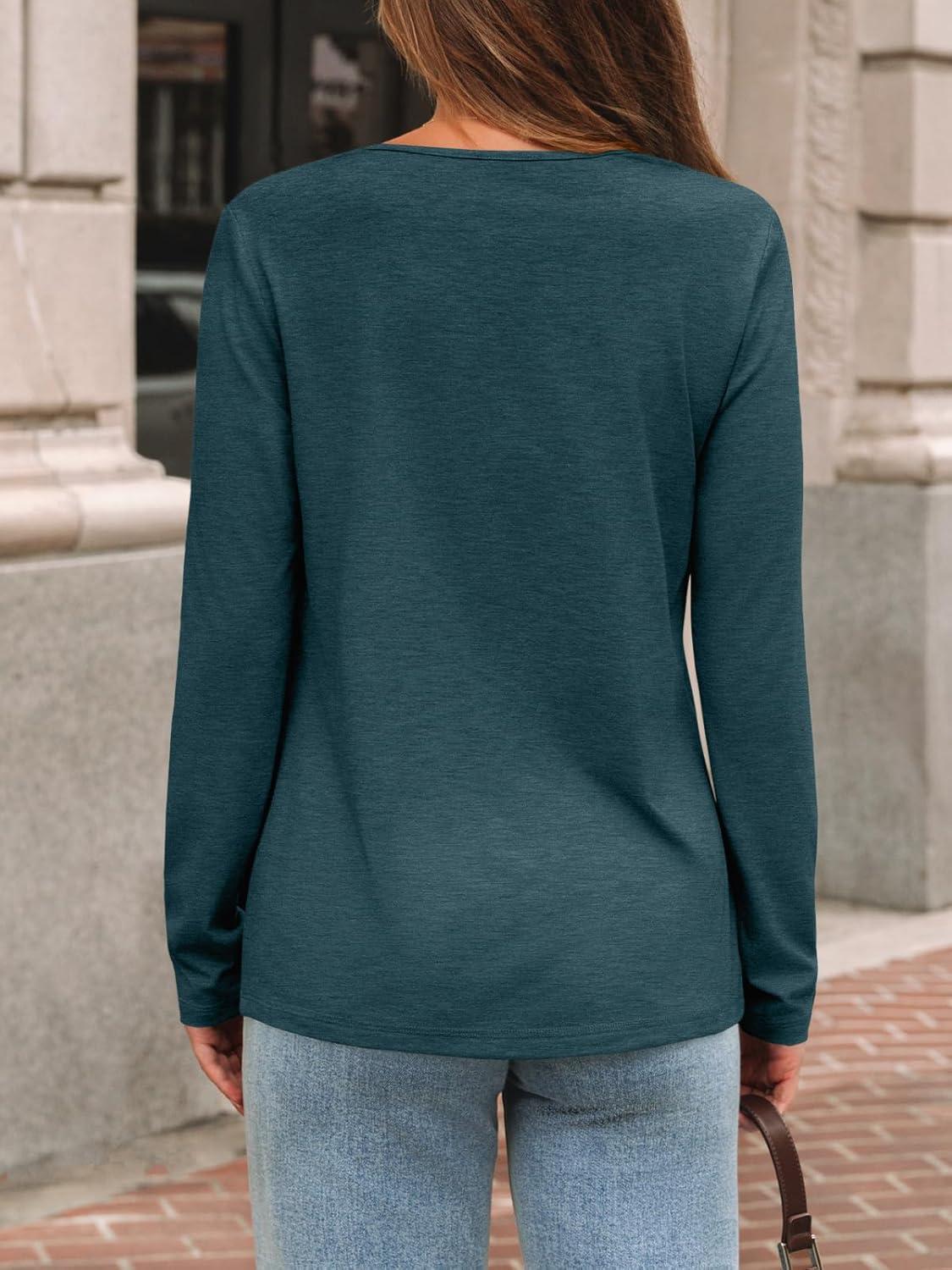 imageAUTOMET Long Sleeve Shirts for Women Tops V Neck Casual Top Comfortable Shirt Soft Basic Tees Women BlousesDeepgreen