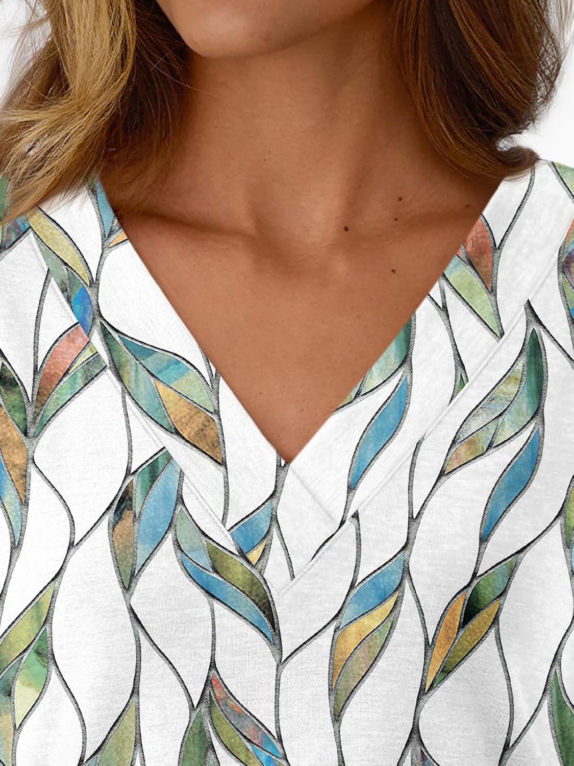 imageAUTOMET Long Sleeve Shirts for Women Tops V Neck Casual Top Comfortable Shirt Soft Basic Tees Women BlousesLeafprint