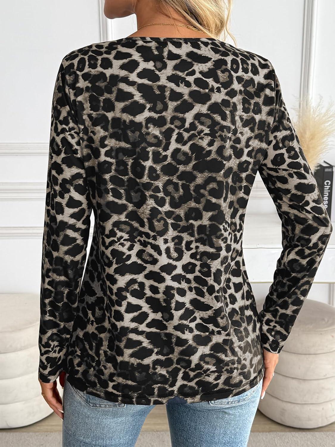 imageAUTOMET Long Sleeve Shirts for Women Tops V Neck Casual Top Comfortable Shirt Soft Basic Tees Women BlousesLeopardprint