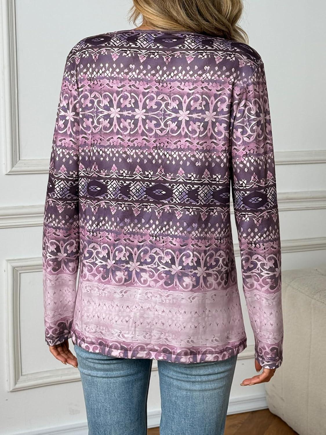 imageAUTOMET Long Sleeve Shirts for Women Tops V Neck Casual Top Comfortable Shirt Soft Basic Tees Women BlousesPurpleprint